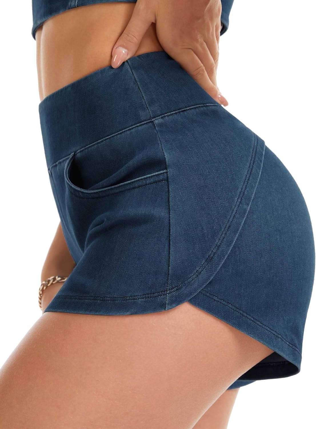 THE GYM PEOPLE Women's High Waisted Jean Shorts Stretchy Pull On Side Slit Denim Short with Pockets