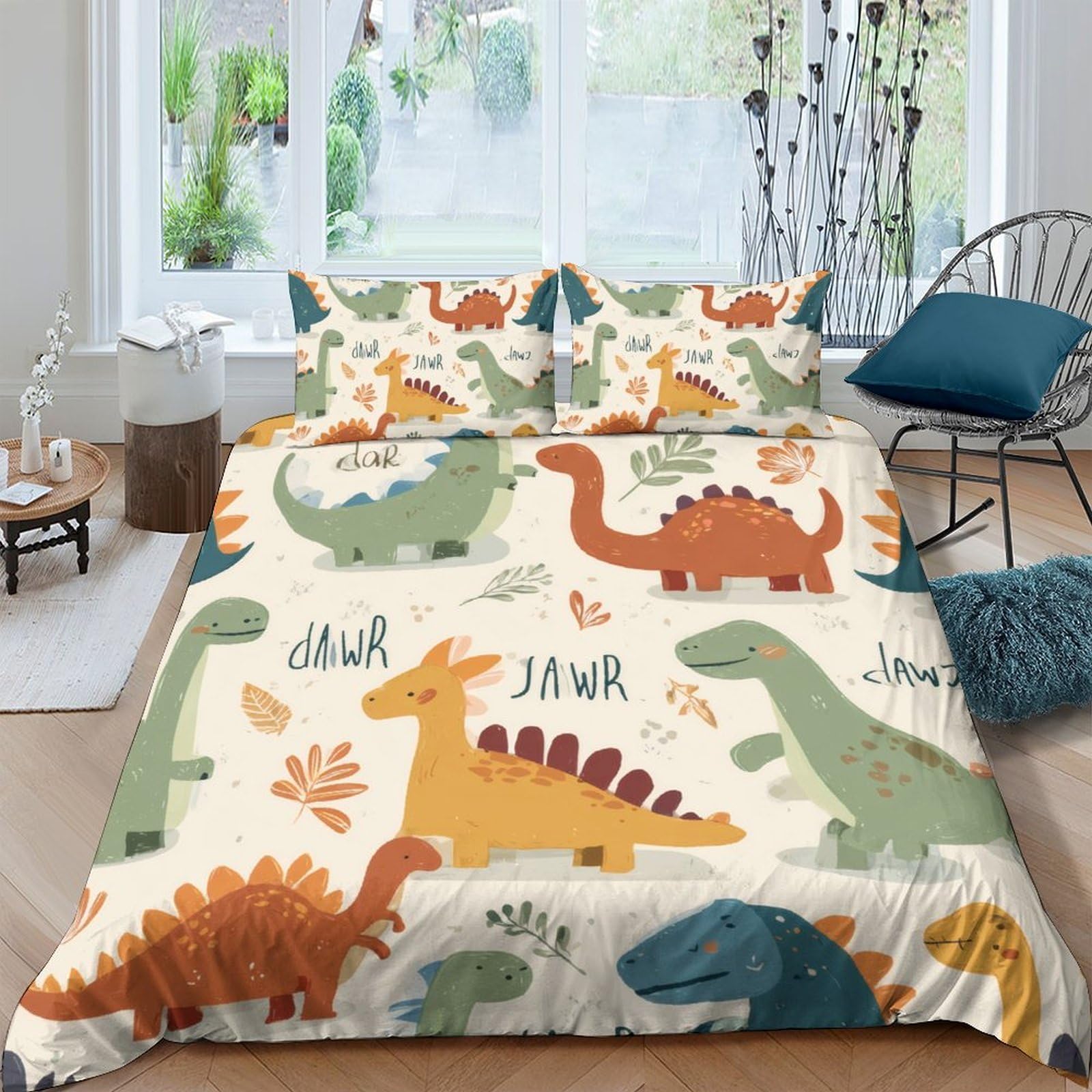 Ctjqhvkz Style-4 3D Printed Dinosaur Jungle Fitted Sheet Microfiber Soft Breathable Cartoon Animal Bed Cover For Bedroom Guest Room Decor Single（135X200cm）
