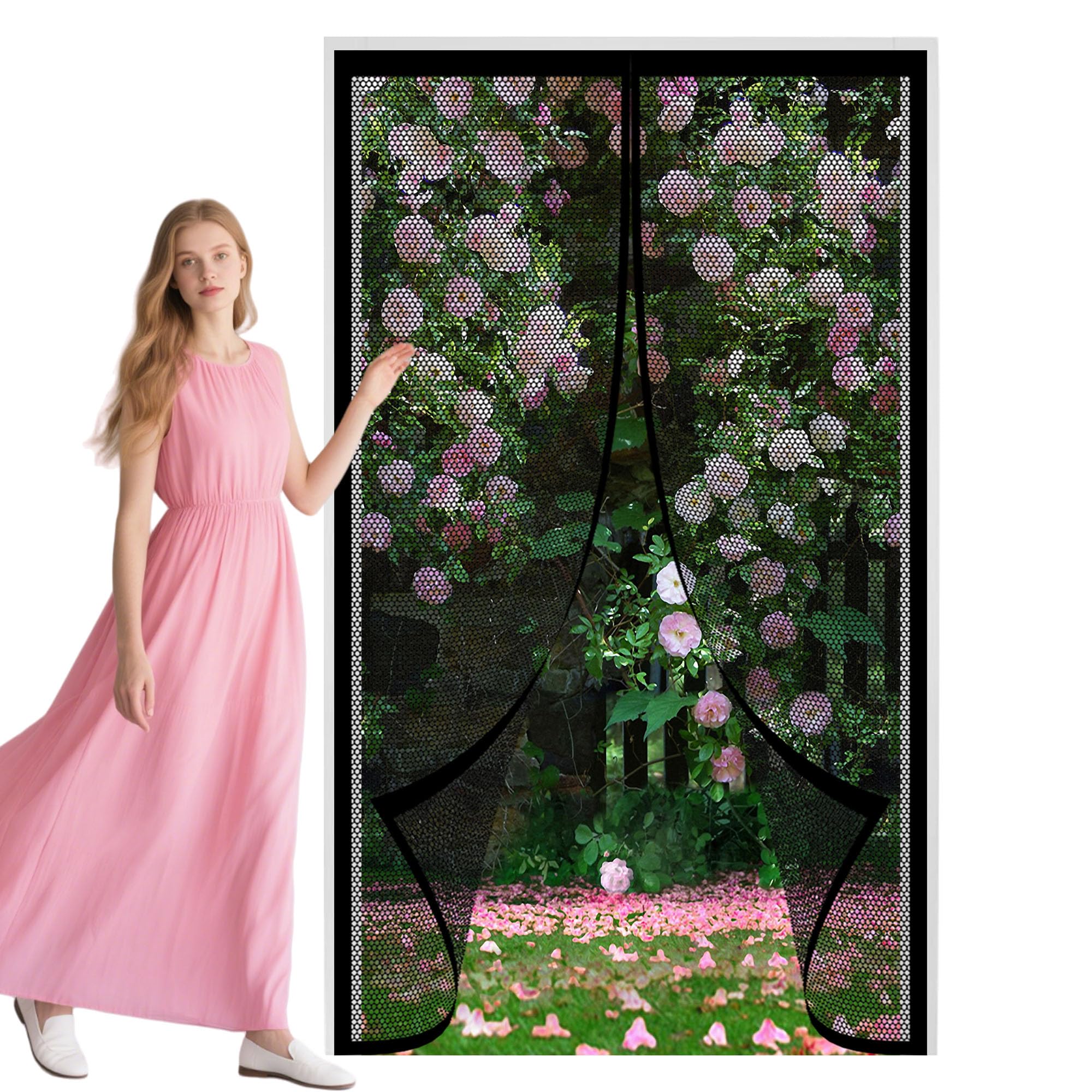 Magnetica per Zanzariera 106 x 243 cm Bianca Zanzariere Porte Chiusura Automatica, Facile da Installare per Porta Finestra Balcone Soggiorno, Nero