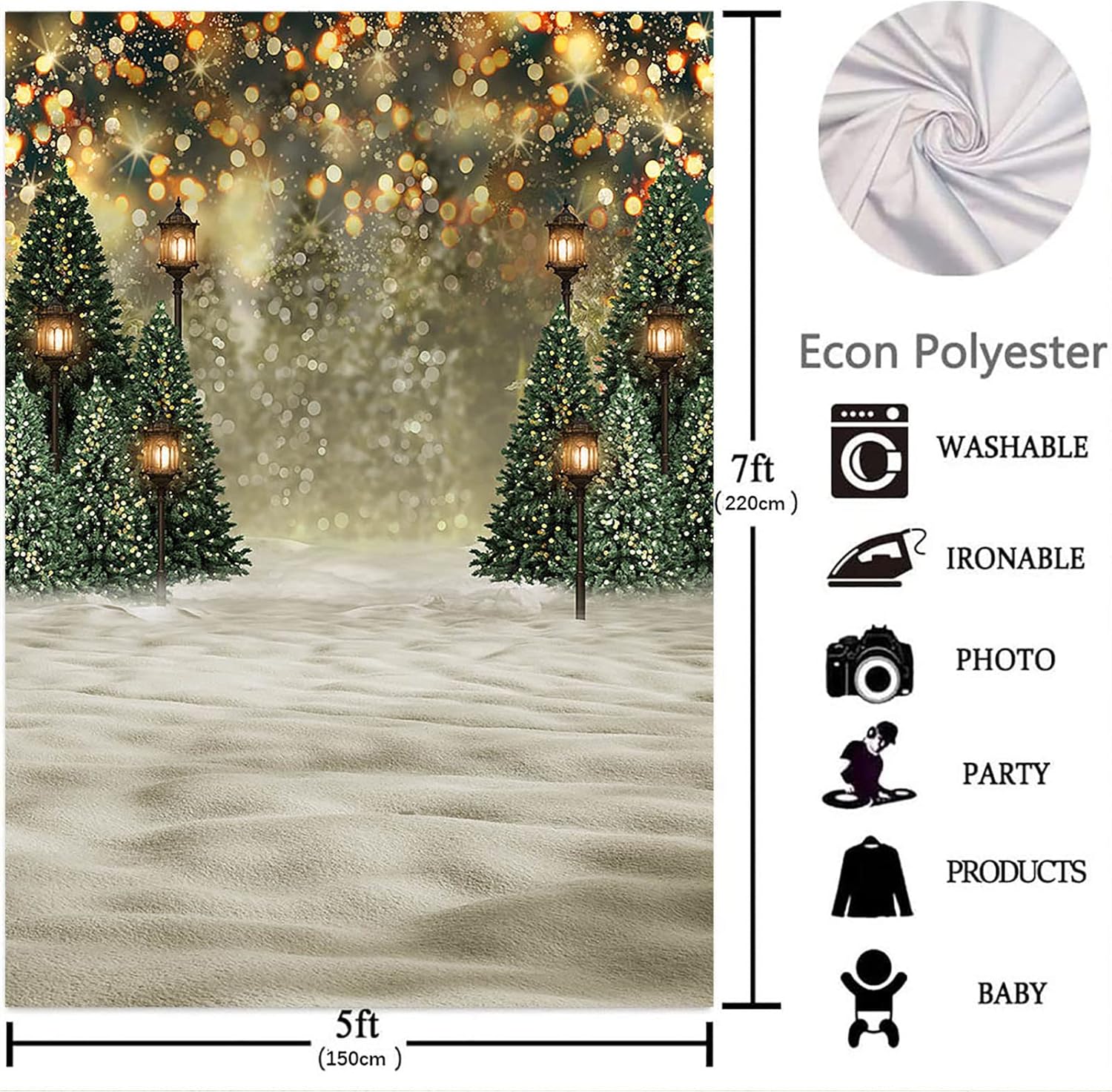 Mocsicka Winter Forest Landscape Backdrop Snowy Christmas Pine Tree Halo Spots Photography Background Winter Wonderland Forest Family Party Wall Decoration Photo Studio Props (7x10ft)