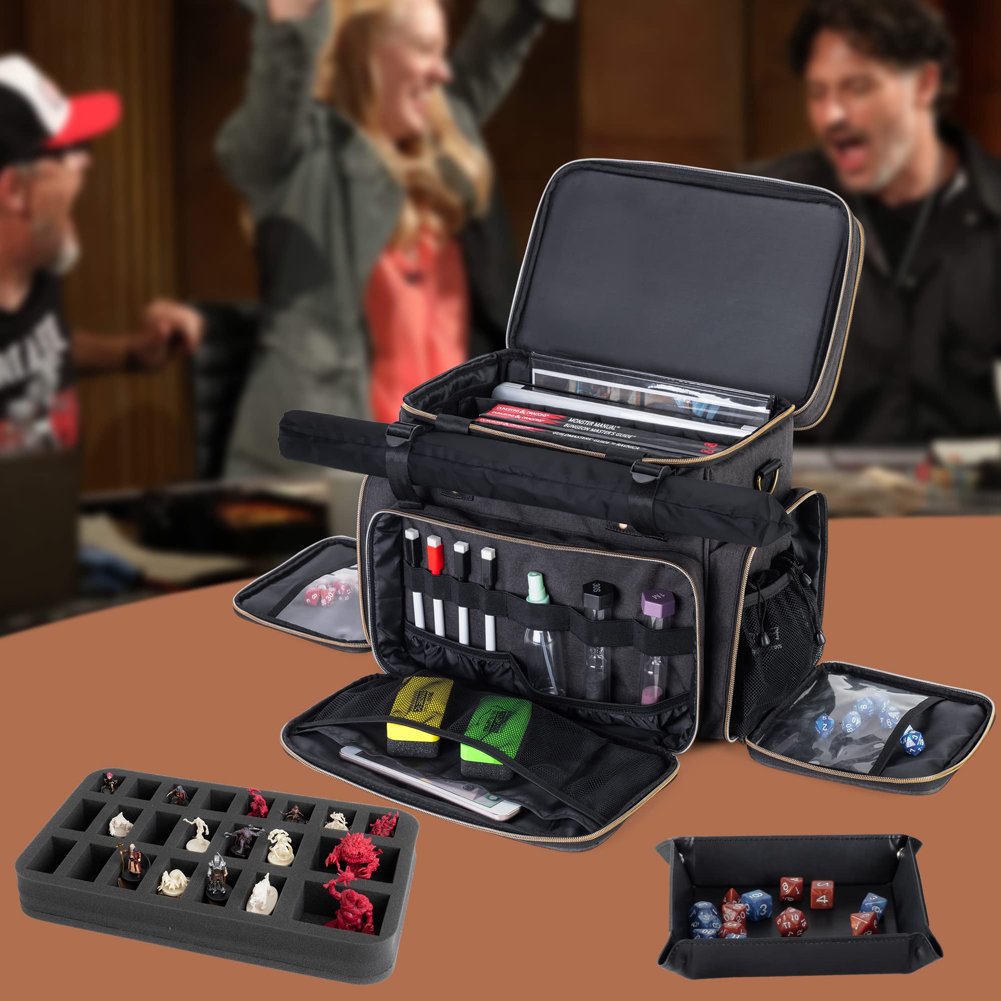 Trunab Blat RPG Torba Poszukiwacza Przygód, Kompatybilna z Lochami i Smokami, Duża Torba DND z Warstwą Miniaturowej Pianki, Torba do Przechowywania Maty, Pasuje do Podręcznika Gracza, Kości