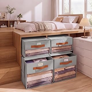 Windyun 4 Pack Dorm Under Bed Storage Drawer Organizer Bin, 23.6'' x 18.5'' | Stackable Foldable Under Bed Storage for Dorm, Fabric Storage Cube Bins, with Clear Window Handle for College Essentials