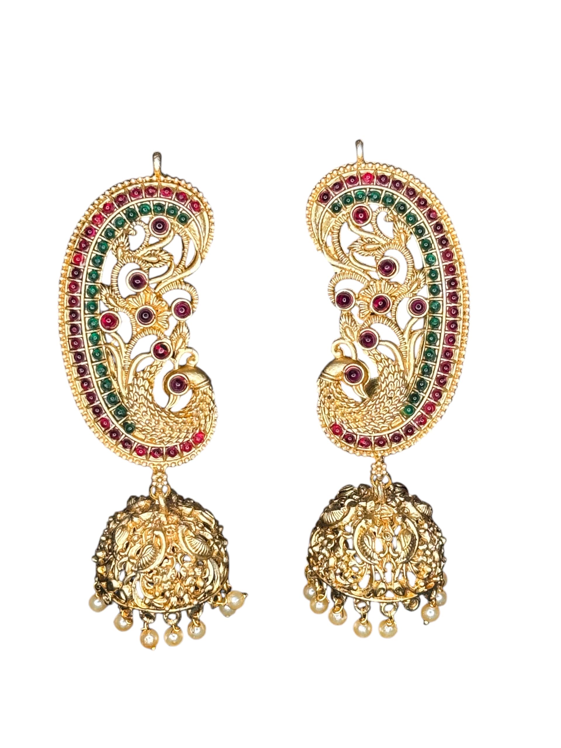 Parayana Jewellery Traditional Full Kan Ear Kaan Earring Cuff Jhumka Earrings for Women, Green Red Pearl, Maharastrian Peshwai Jewellery (B0DHQX714K) Amazon Price History, Amazon Price Tracker