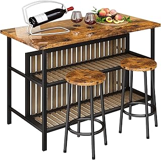 AWQM Kitchen Island with Seating & Storage Shelf, Wooden Island Table fo...
