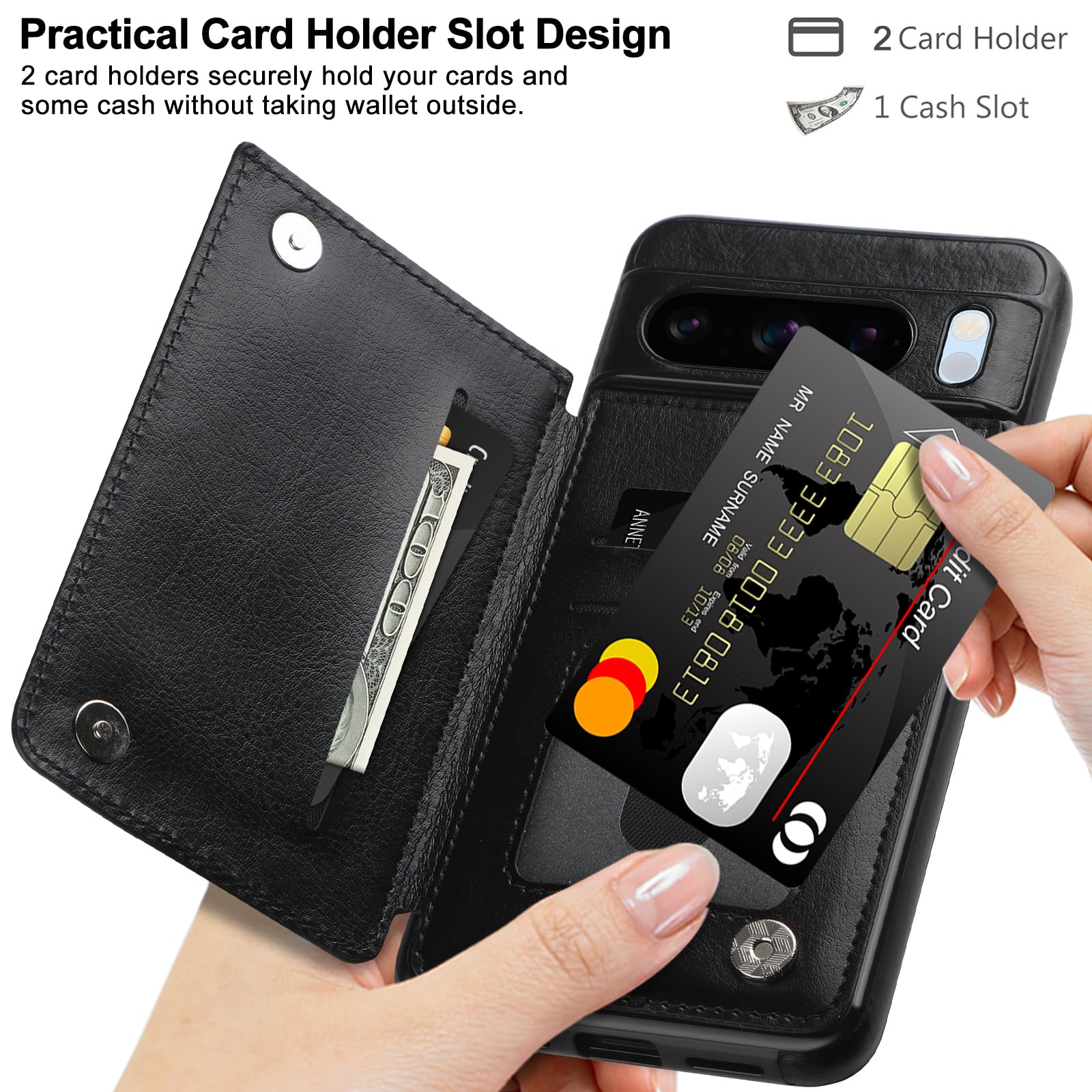 HianDier for Google Pixel 8 Pro Case Wallet with Card Holder Women Men PU Leather Shockproof Google Pixel 8 Pro Phone Case Magnetic Closure Protective Phone Cover for Google 8 Pro Case-Black