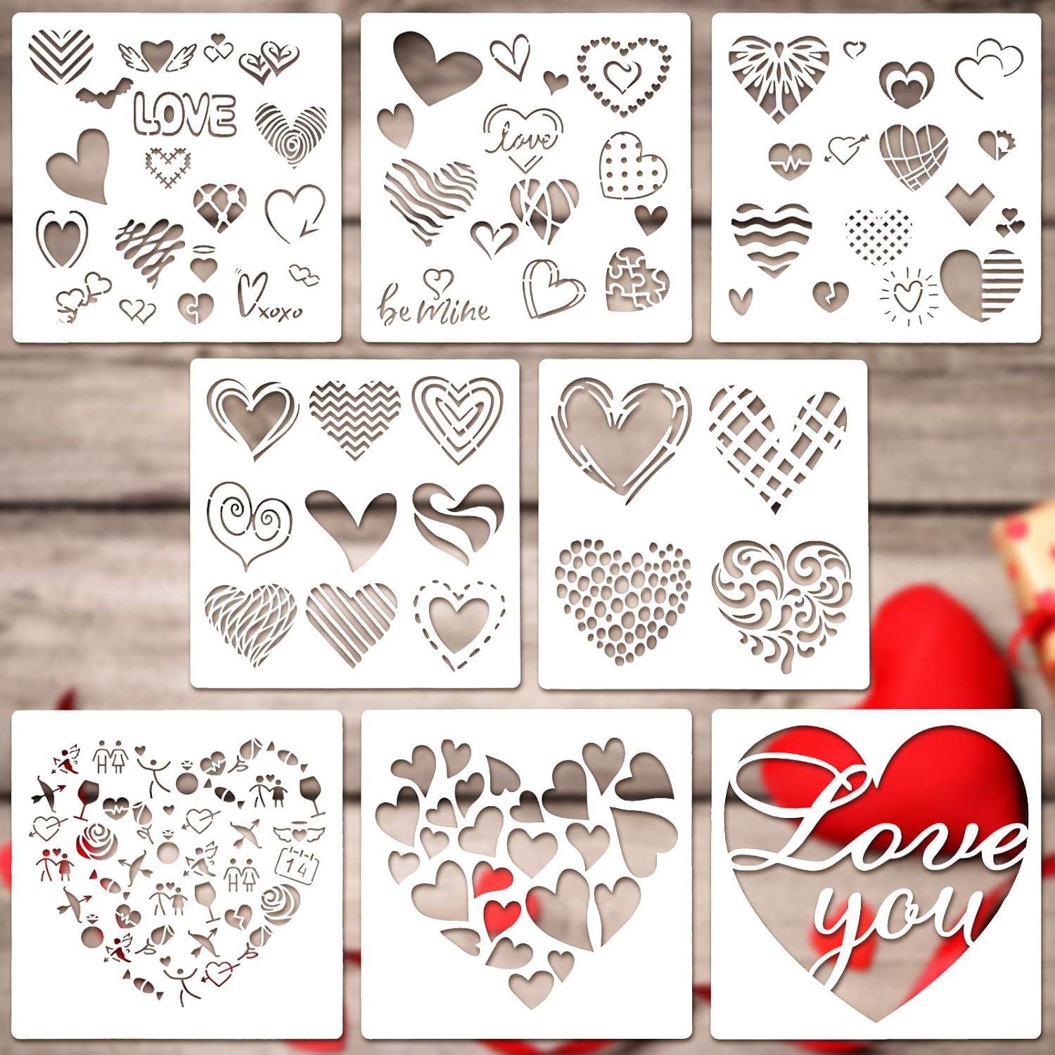 8 Pieces Valentine's Day Stencil Template Heart Painting