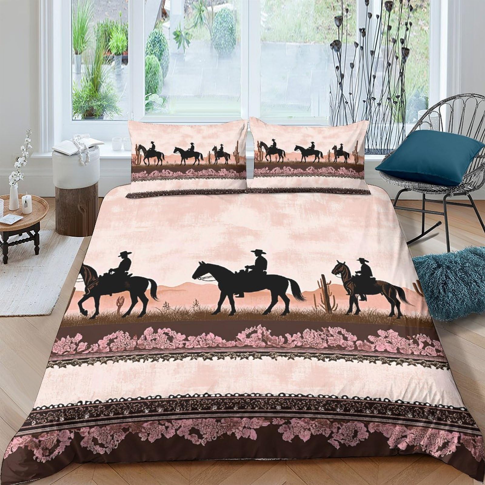 Ctjqhvkz Style-3 3D Printed Western Cowboy Fitted Sheet Microfiber Soft Breathable Horse Silhouette Bed Cover For Bedroom Dorm Mattress Decor Single（135X200cm）