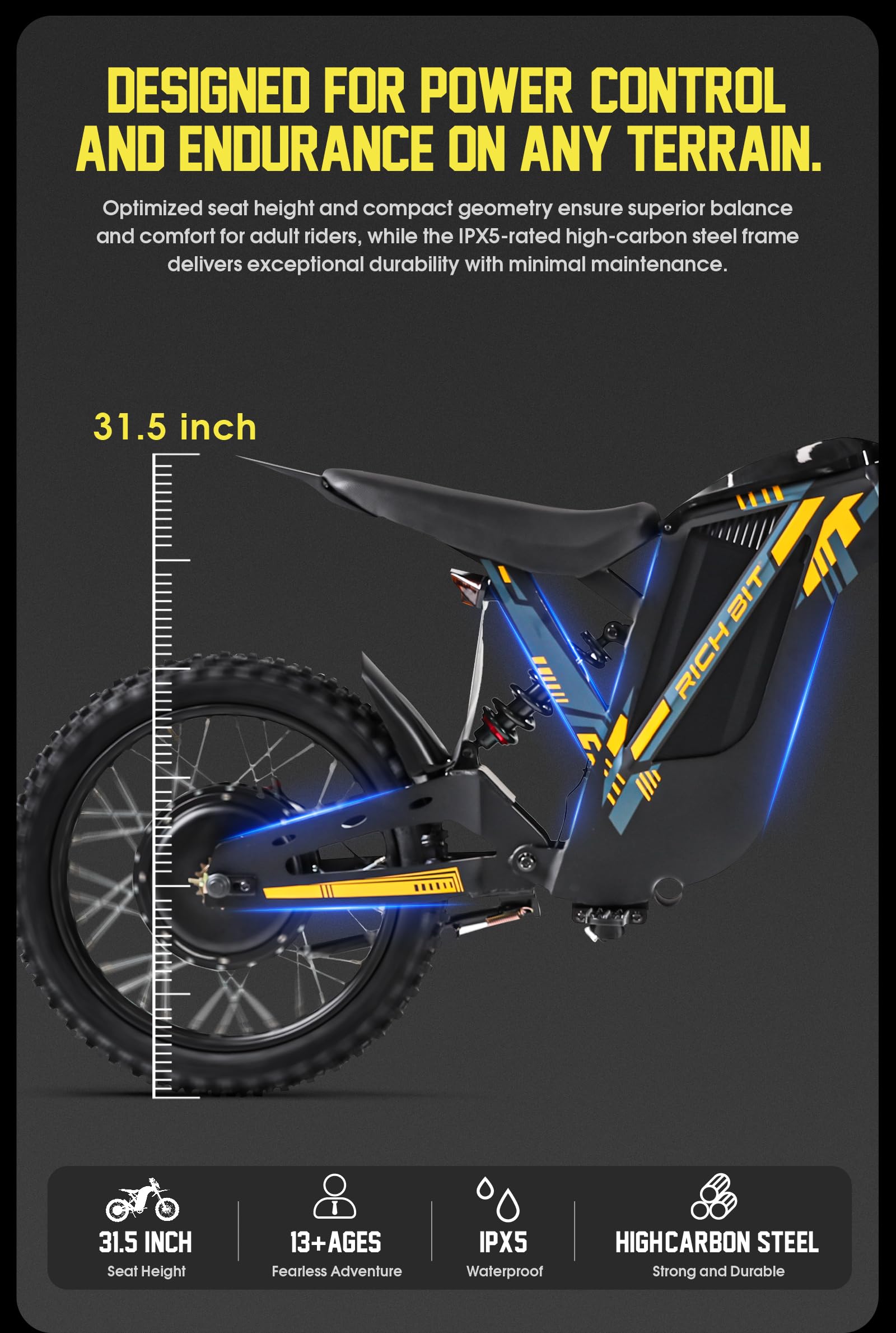 cysum Bicicletta elettrica da mountain bike V9 Ultra, batteria ad alta potenza da 48 V e 20 Ah, autonomia di 65 km, doppia sospensione, bicicletta elettrica all-terrain