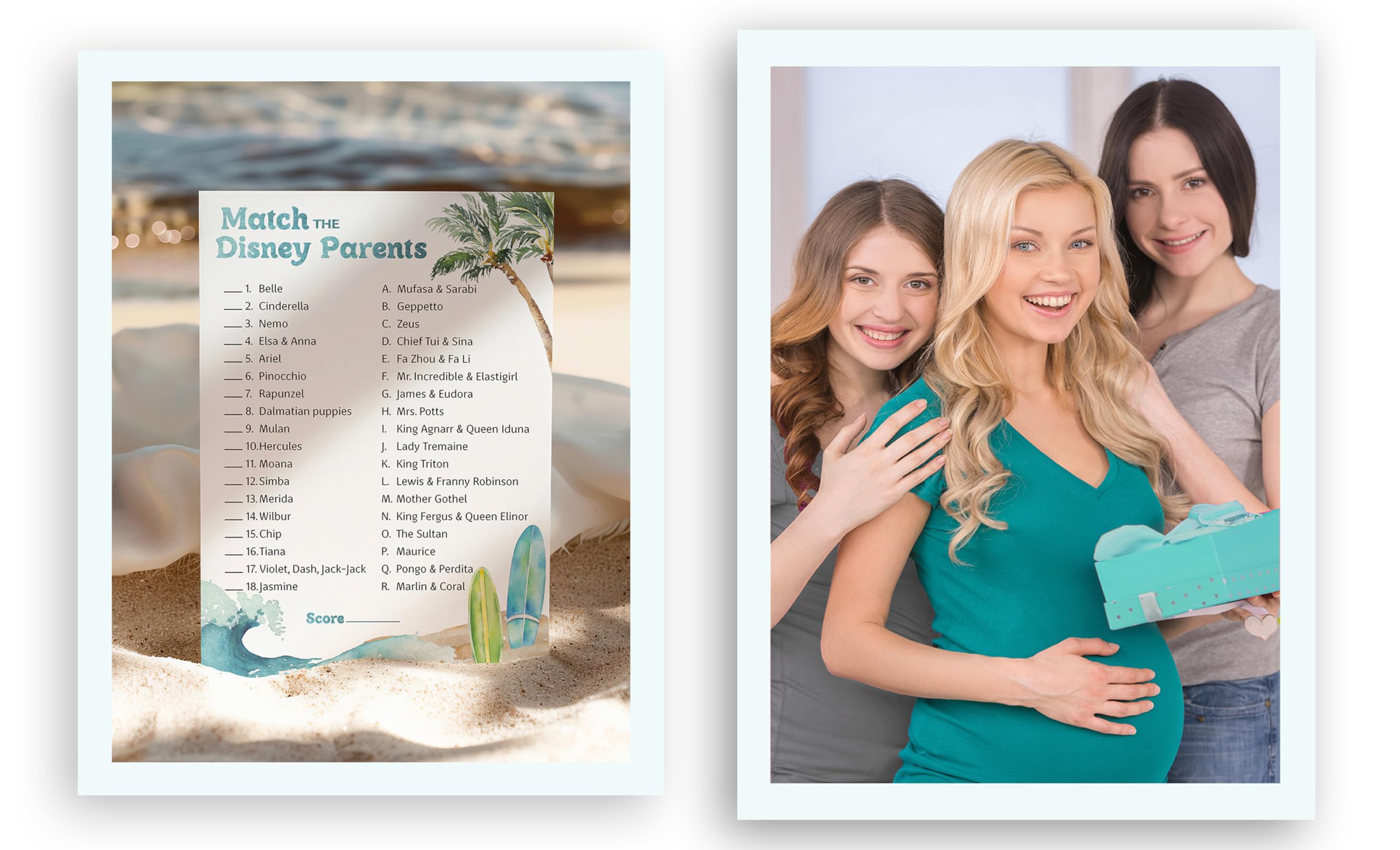 Beach Surf Theme Baby Shower Game - Match Cartoon Parents, Pack Of 25 Cards, 5x7 Inches, Made In USA - View #2