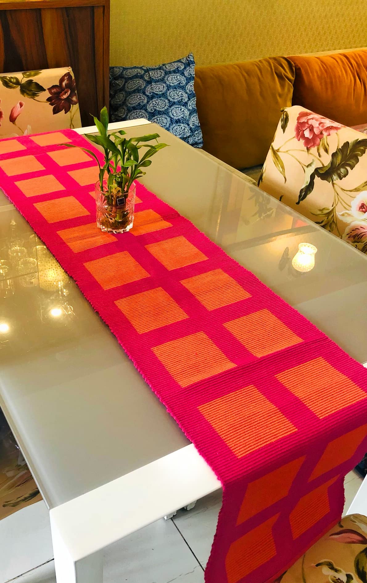 Rangbhar Table Runner 4 Seater, Solid Cotton Table Runner for Living/Dining Room, Heat Resistant Dining Table Runners, 12 X 60 inches, Pink Orange