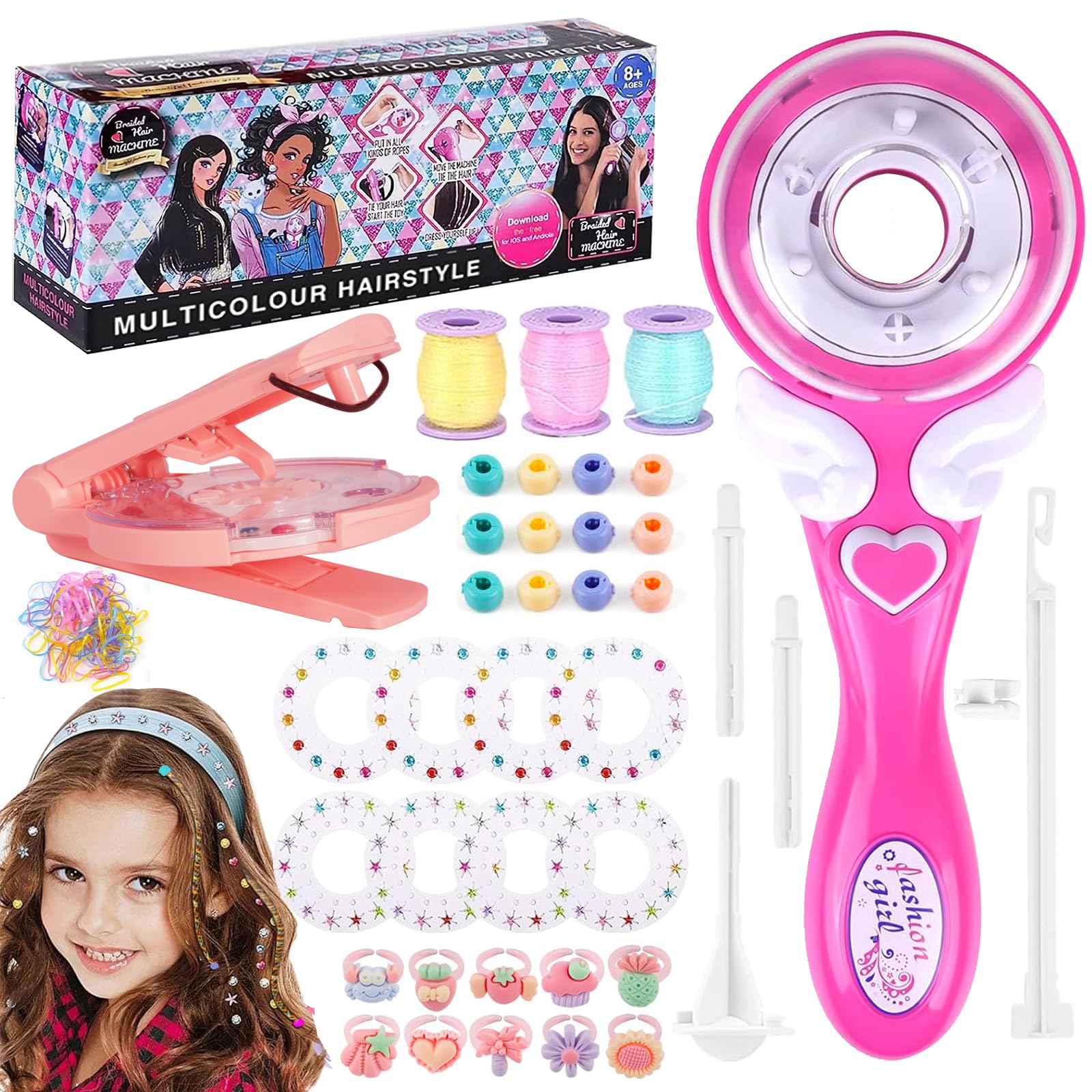 Herramientas de Peinado, Kit de Peinado para Niñas con 120 Gemas, Kit de Trenzado de Pelo para Niña, Regalo de Cumpleaños y Navidad