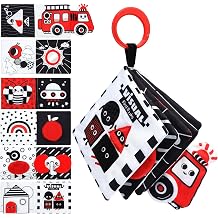High Contrast Baby Toys, Premium 6-Page Soft Crinkle Cloth Book with Gift Box, Black White Visual Stimulation Sensory Toy for 0-12 Months, Stroller First Shapes