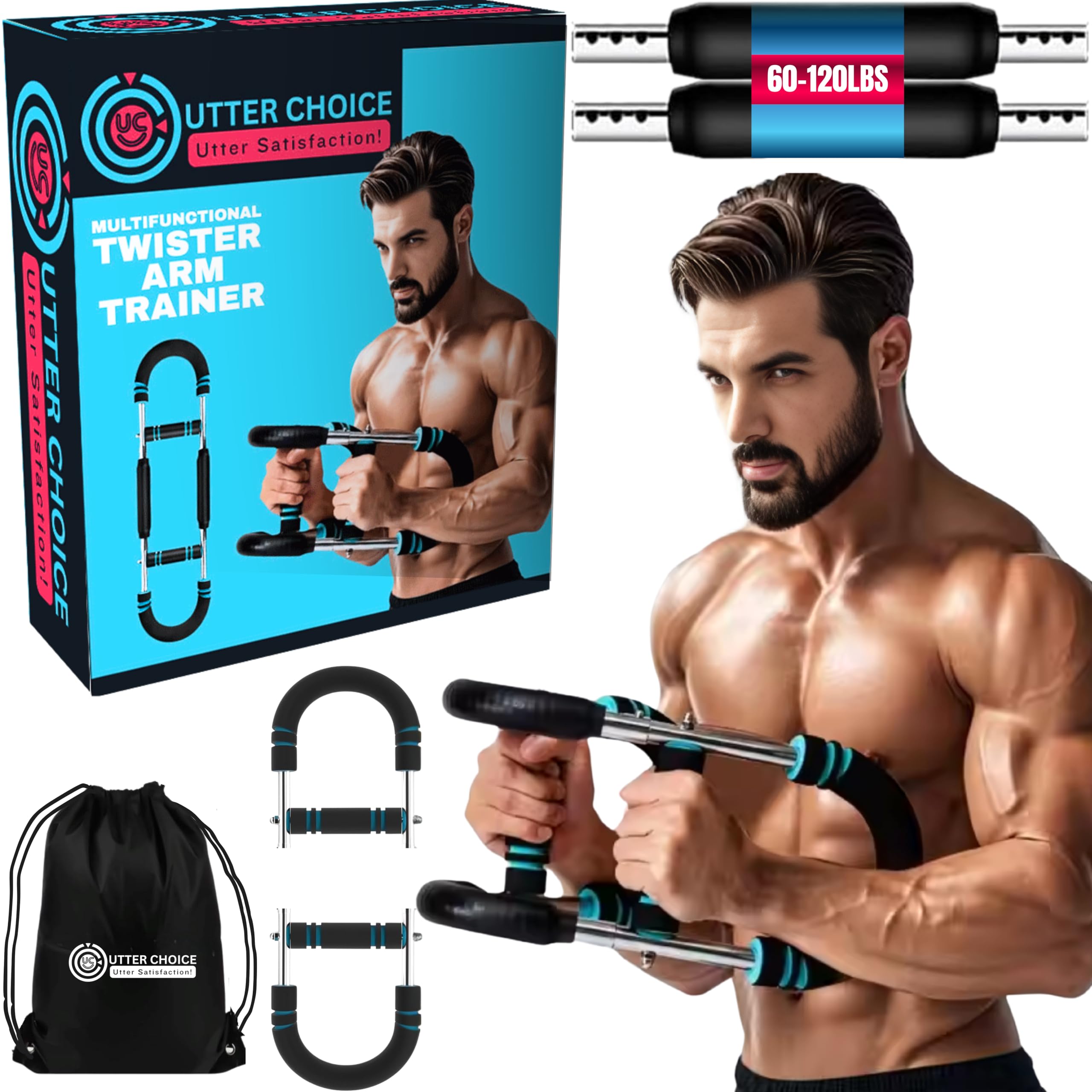 Gorilla Bar Twister Arm Trainer for Men, Adjustable 30-120 lbs Chest Exerciser , Portable Arm & Chest Workout Equipment for Men and Women with Anti Slip Handle and Carry Bag