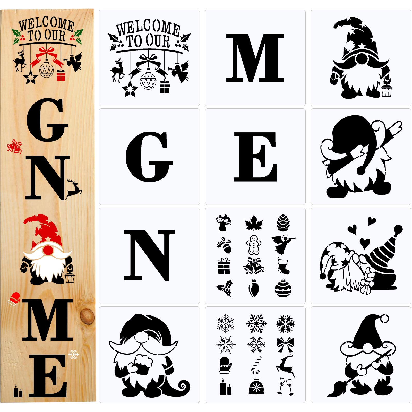 Amazon.com: 12 Pieces Gnome Stencil Letter Stencils for Painting on Wood  Porch Welcome Sign Stencils Home Sign Stencil Template for Front Door  Rustic Home Porch DIY Decor (8 x 8 Inches)
