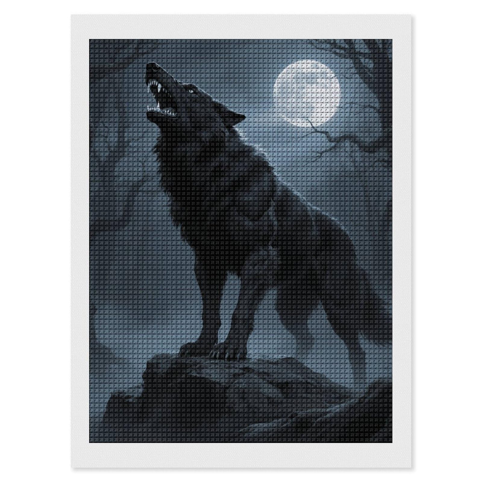 FodPand Ferocious Howling Wolf 5D Diamond Painting Kits for Adults Beginners Full Drill Square Diamond Dots Pictures Gem Art Supplies for Home Wall Room Decoration DIY Craft Set Gift 12x16