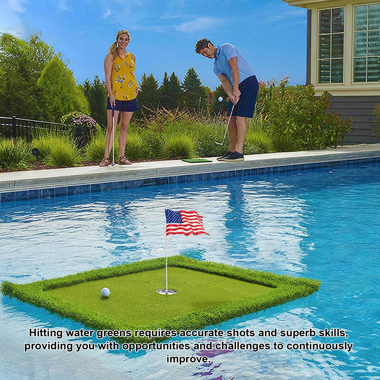 Jeu De Golf Flottant pour Piscine, Jeu De Synthétique pour Putting Flottant, Tapis De Frappe pour Améliorer Les Compétences Activités D'entraînement pour Adultes en Plein Air Piscine Lac Jardin