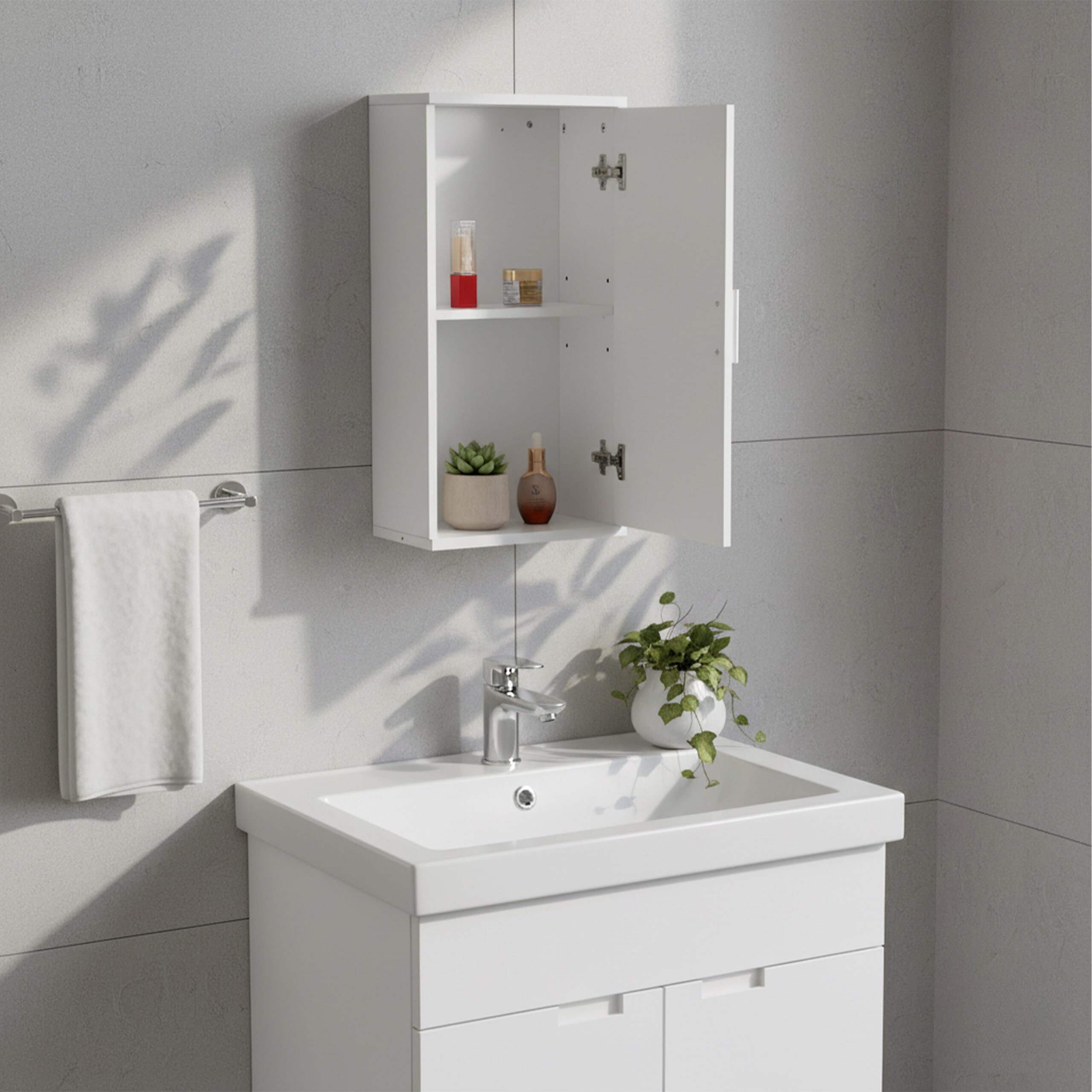 Armario Colgante para baño Relaxdays, 2 estantes, 62 x 30 x 21 cm, Estante Ajustable, Mueble Estrecho, MDF, Blanco