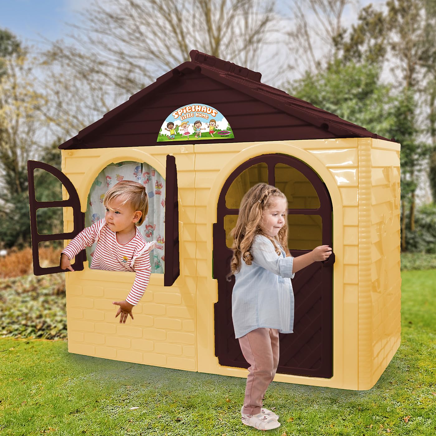 JAMARA 460499 Little Home - Casetta per giochi in plastica robusta, montaggio stabile, facile da pulire, adatta per interni ed esterni, porta/finestra, apertura