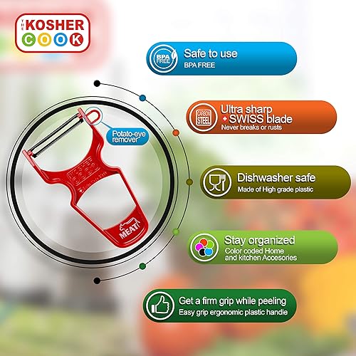 Miniatura 3 de The Kosher Cook Y - Pelador de verduras (resistente y ultra afilado), color rojo