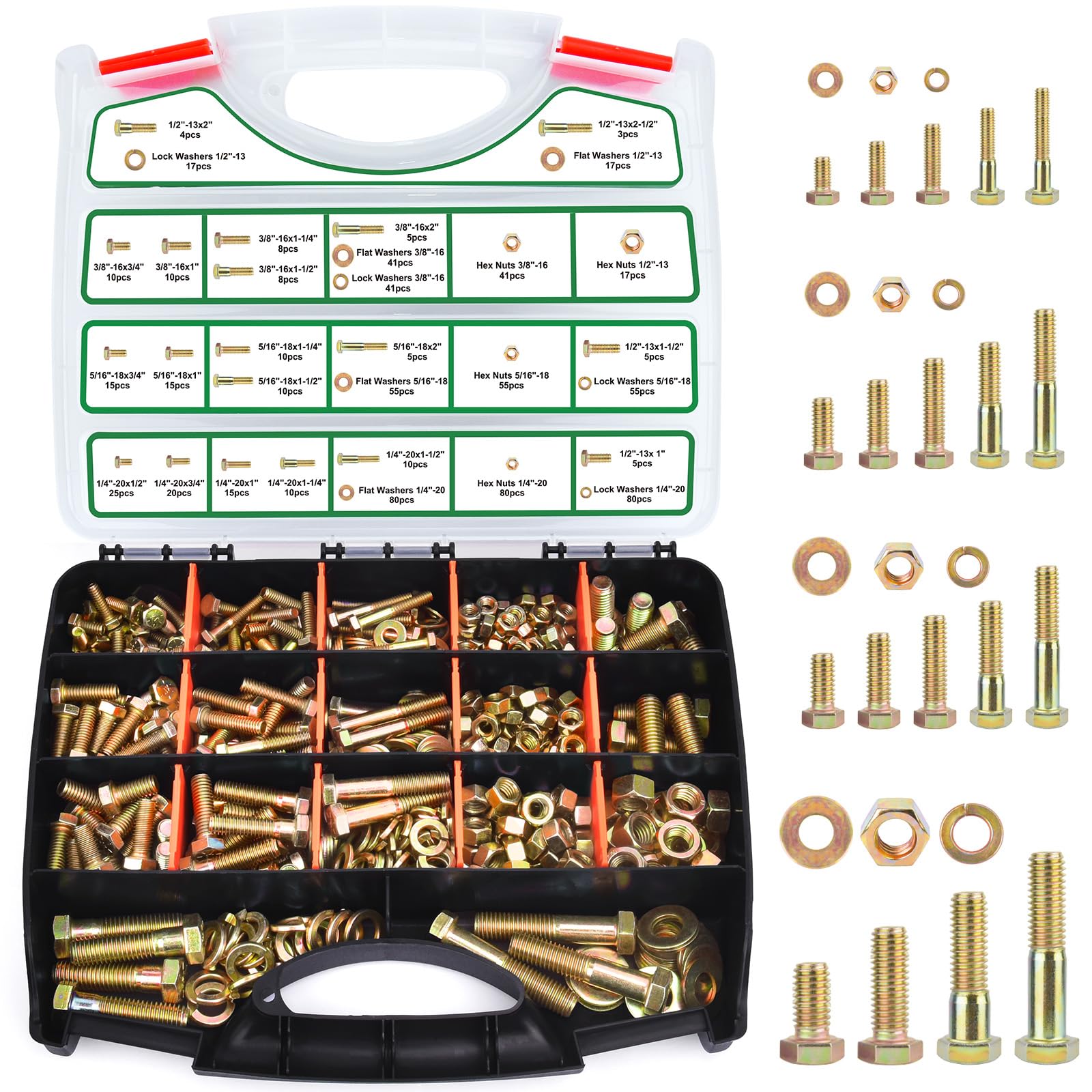 FOLIV 772PCS Grade 8 Bolt Assortment Kit, Heavy Duty Bolts and Nuts Kit, 1/4-20 5/16-18 3/8-16 1/2-13 SAE Sizes Included (Upgraded Package)