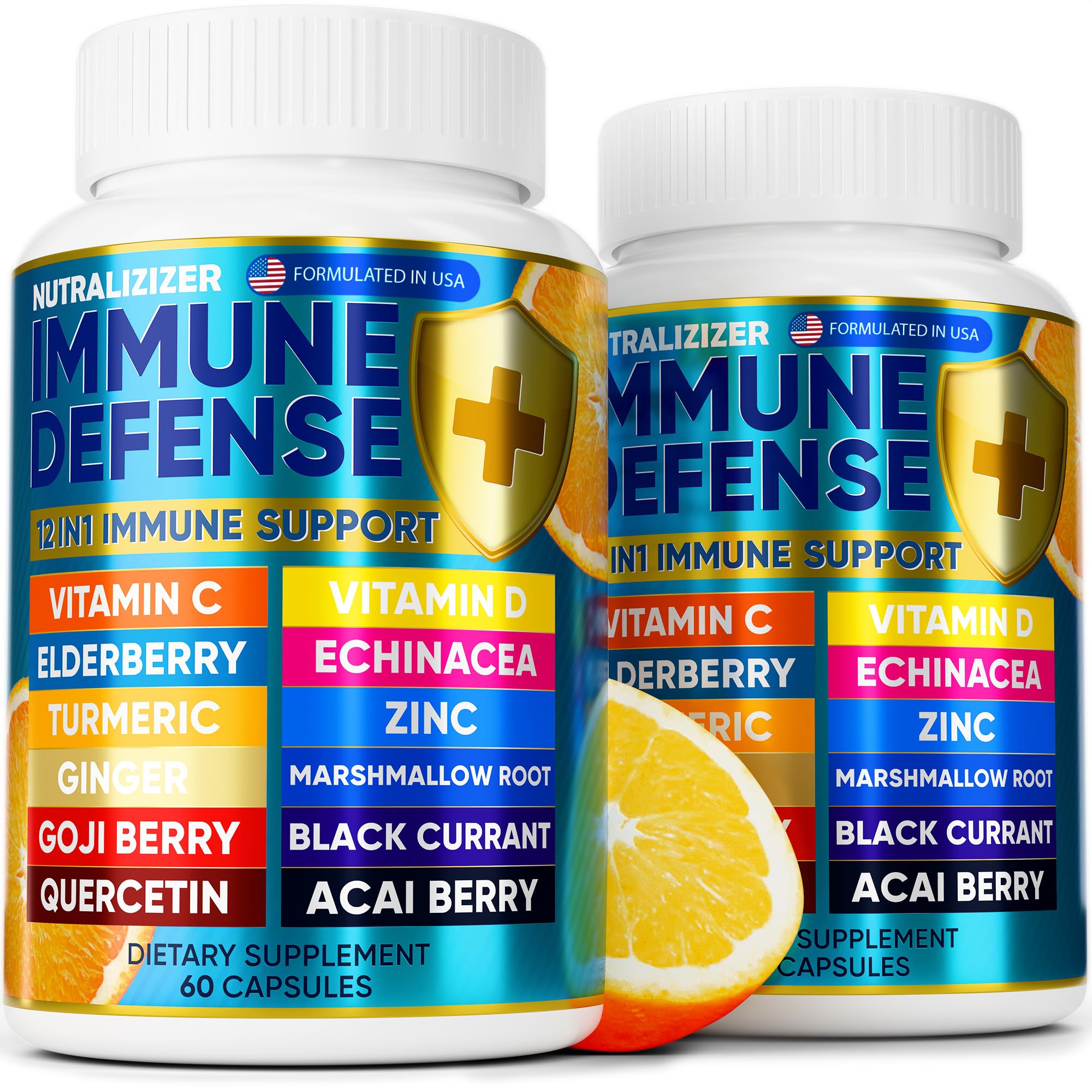 12 in 1 Immune Defense Vitamins - Immune Supplement w/Vitamin D3, Vitamin С, Zinс- Immune Support with Echinacea, Elderberry and Ginger - 120 Caps