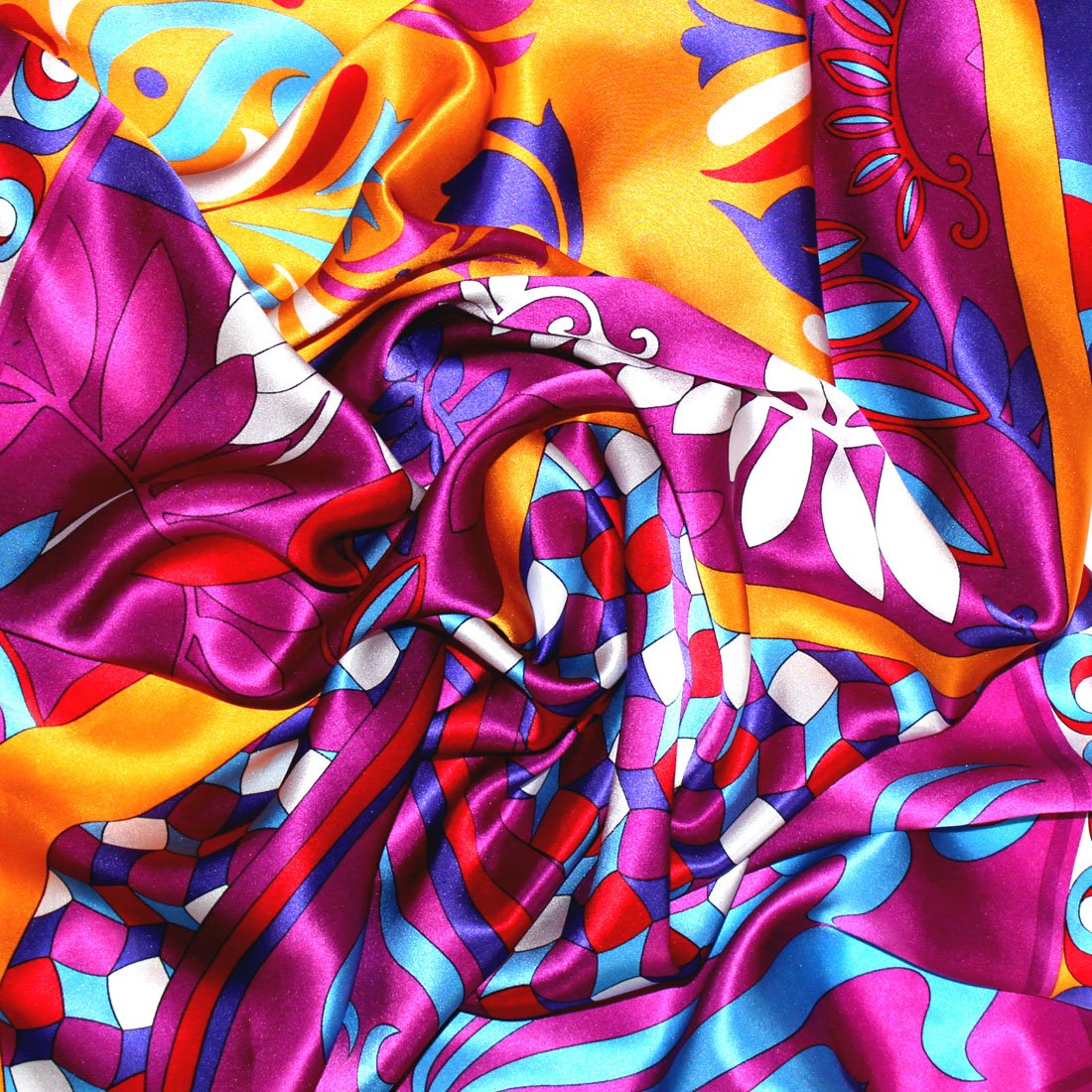 LORENZO CANA Foulard pour la femme – écharpe de 100% soie pour le printemps et l´été, carré avec les mesures de 90 x 90 cm – en violet rose turquoise bleu jaune blanc