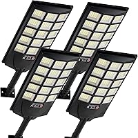 Aqraou 4-Pack 6500K Solar Flood Lights Outdoor Waterproof - Motion Sensor Dusk to Dawn Security Lights with Remote for Garden Yard Driveway