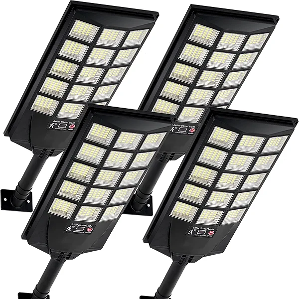 Aqraou Solar Lights Outdoor Waterproof, 6500K Dusk to Dawn Solar Street Light Motion Sensor with Remote, LED Security Flood Light for Outside Garden Yard Path, Oudoor Parking Lot Lights, 4PACK