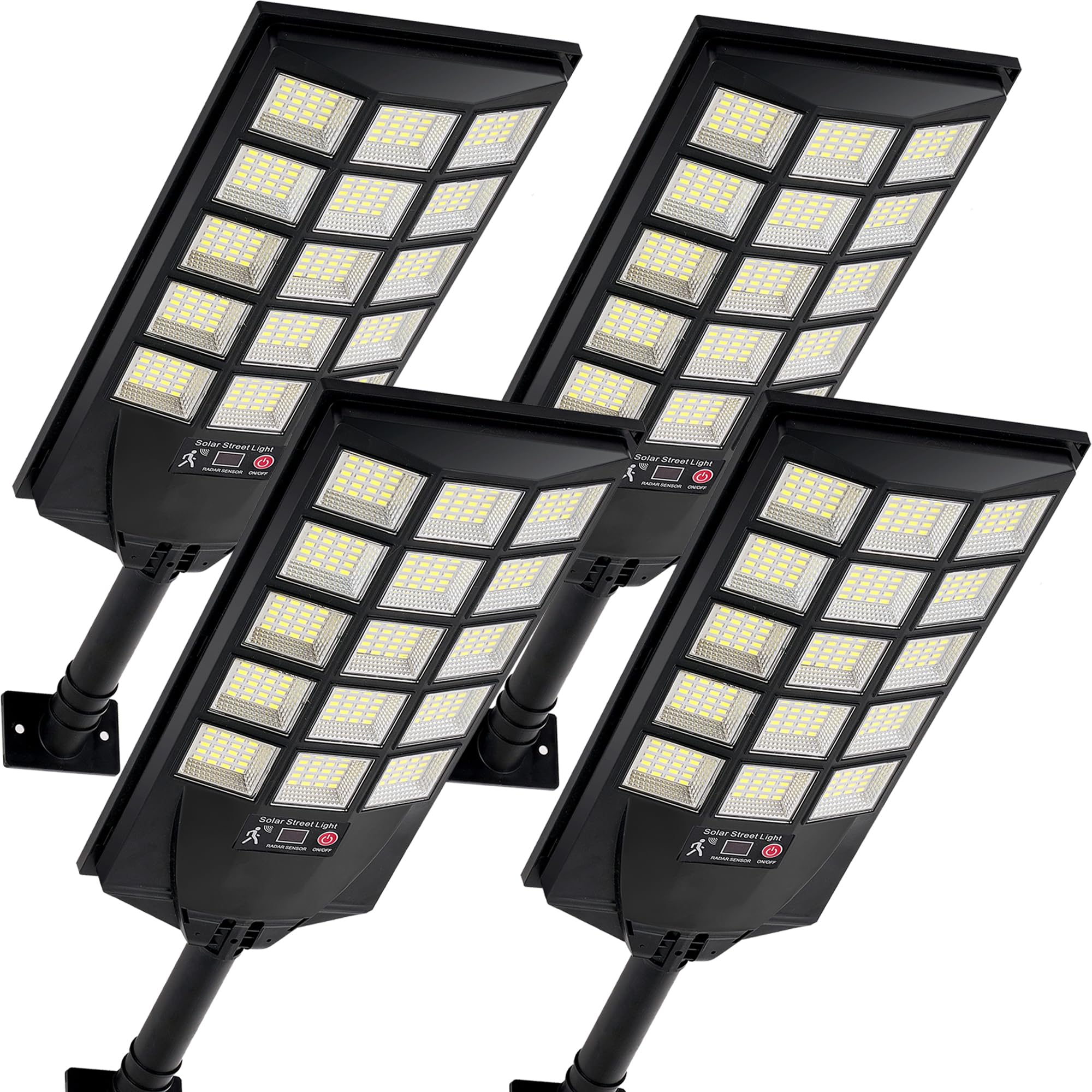 Solar Lights Outdoor Waterproof, 6500K Dusk to Dawn Solar Street Light Motion Sensor with Remote, LED Security Flood Light for Outside Garden Yard Path, Oudoor Parking Lot Lights, 4PACK