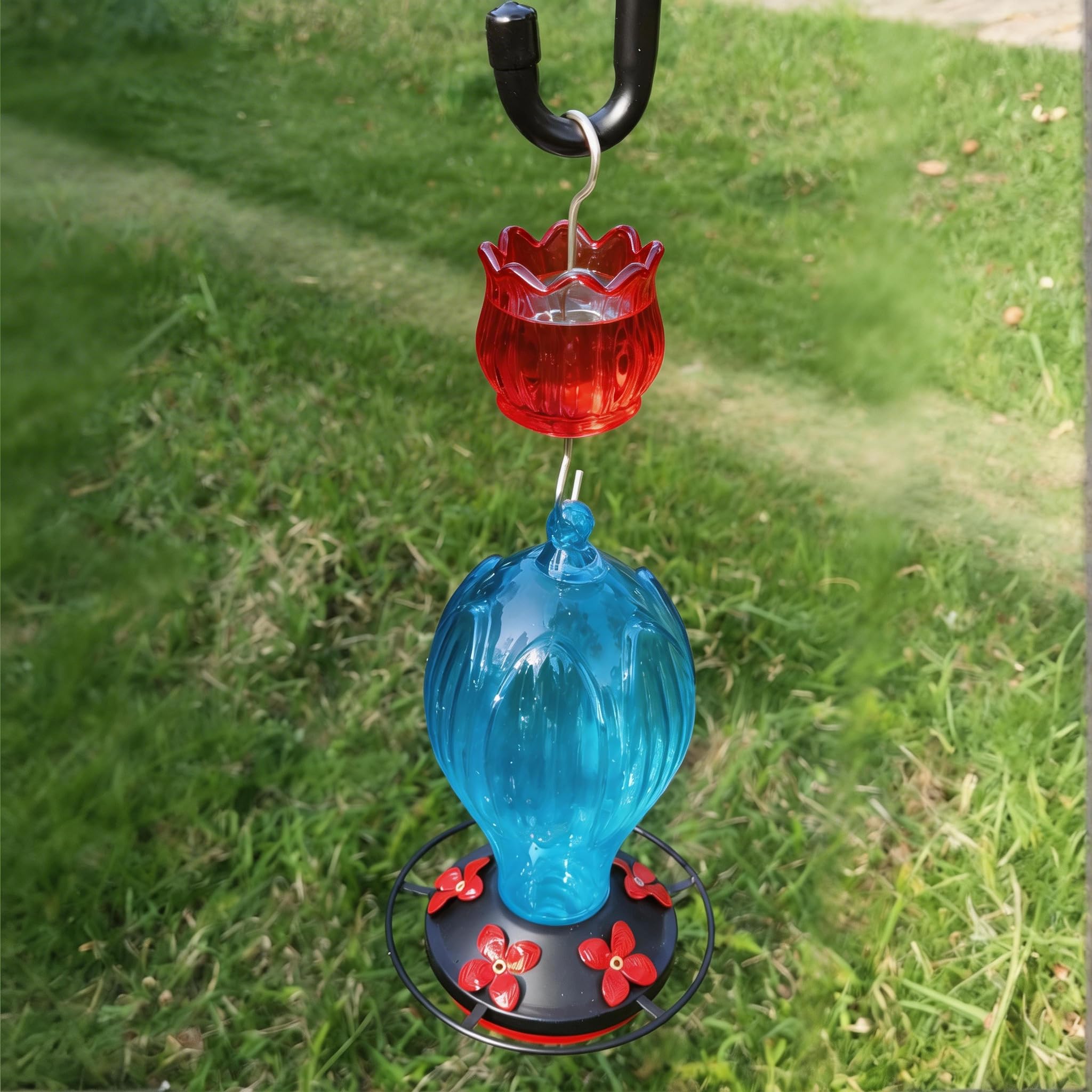 Foso de cristal para comedero de colibríes, 2 unidades de 85.0 g, tulipán rojo, protector de insectos con gran capacidad