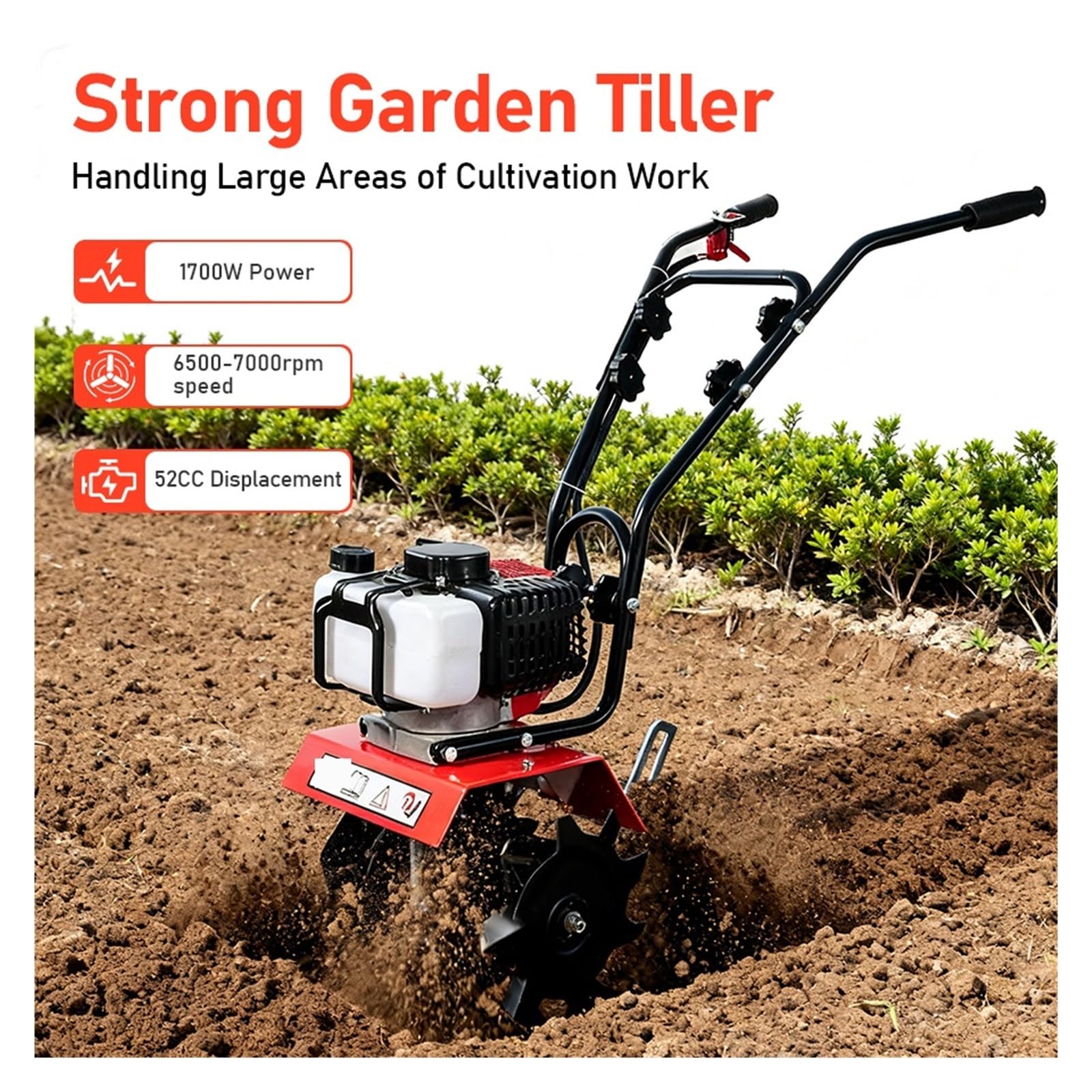 Cultivador A Gasolina De 2 Tiempos, Potente, Herramientas Jardín Agrícola, Rotativo Multifunción, Maquinaria con Rueda Gran Potencia(4 Storke B)