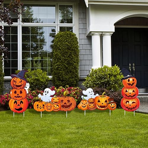 Letreros grandes de Halloween para patio, estacas de jardín para decoraciones de Halloween al aire libre, 3 niveles de Halloween, calabaza,