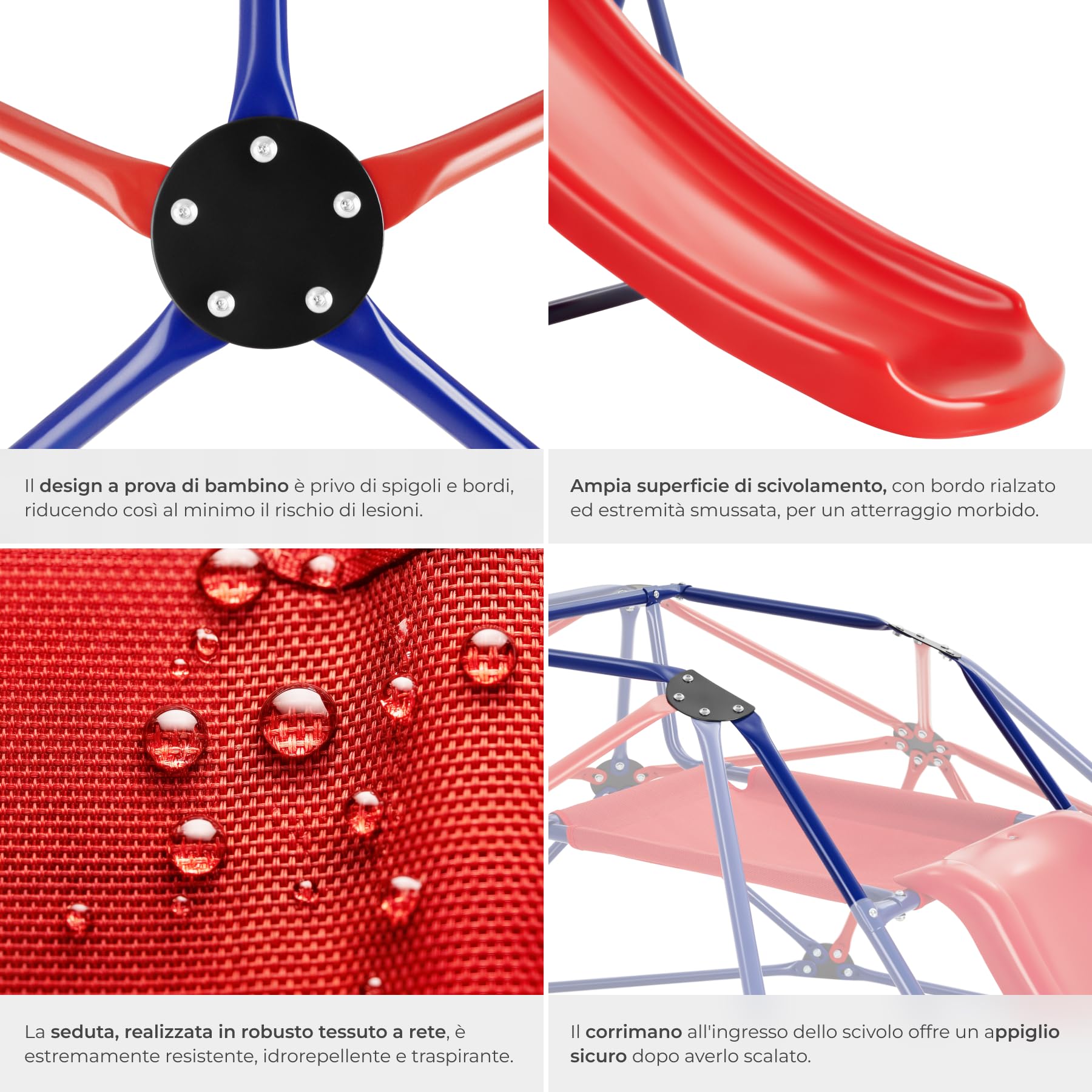 tectake® Cupola di Arrampicata Outdoor e Scivolo 185x243x90 cm, Giochi da Giardino in Acciaio con Scivolo Bambini, Giochi da Esterno e Interno per Arrampicata per Bambini, Portata 150 kg - Rosso e Blu