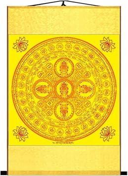 Scroll mural,Chinese Art Scroll Painting, Landscape Scrolls,Prints Canvas Scroll Paintings Style Five Direction Buddhas Wall Art Hanging Silk Scroll Painting,Size1224Inch,ColorMantra Mahapratisara