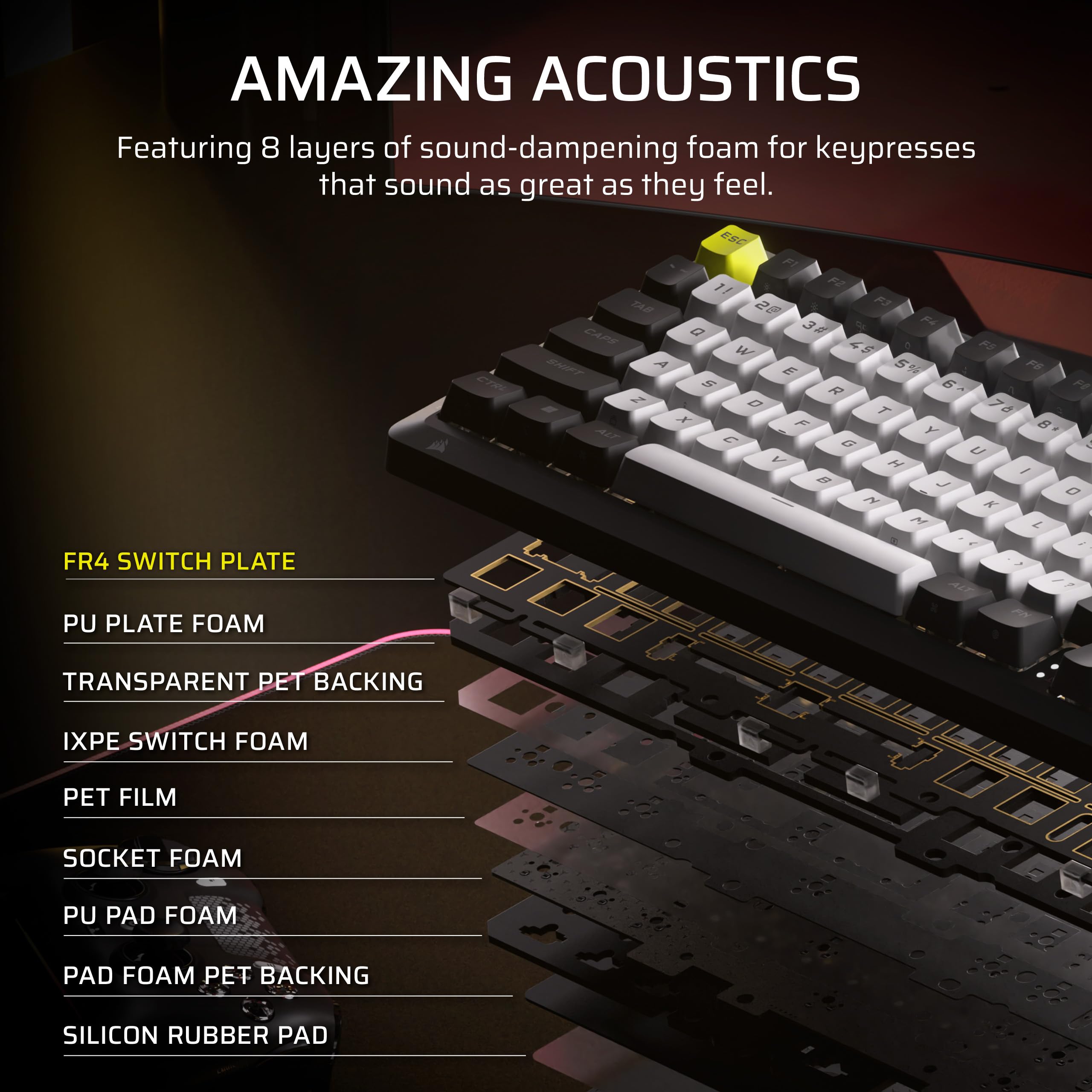 Corsair MAKR PRO 75 Hall Effect Tastiera meccanica magnetica da gioco fai da te cablata - Layout al 75%, switch MGX Hyperdrive, doppio controllo, grilletto rapido, SOCD FlashTap, 8.000 Hz, USA