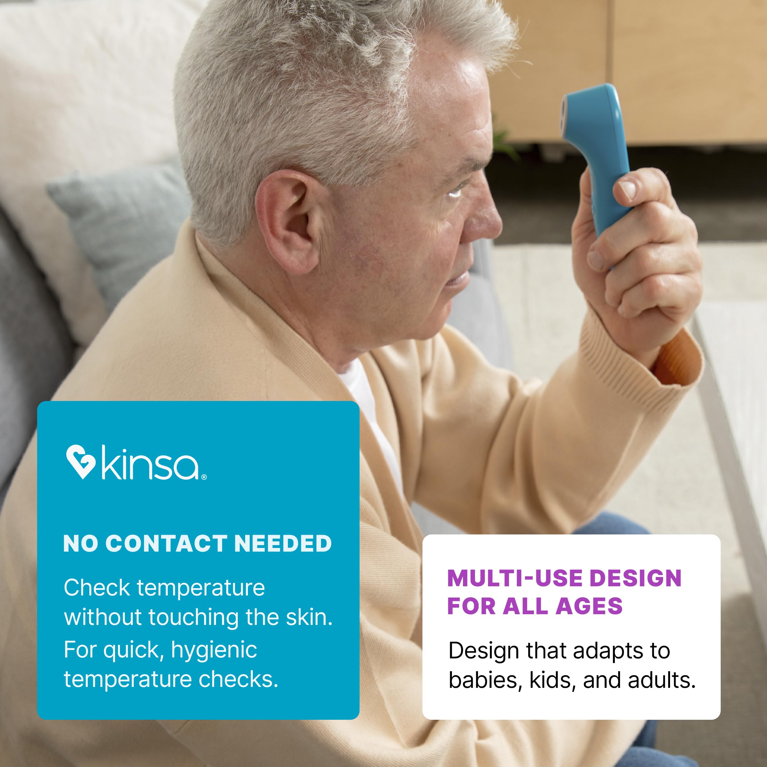 Kinsa QuickScan - Termometro intelligente senza contatto per fronte, con app, si abbina allo smartphone per monitorare la salute della famiglia e ottenere indicazioni sulle malattie, senza contatto
