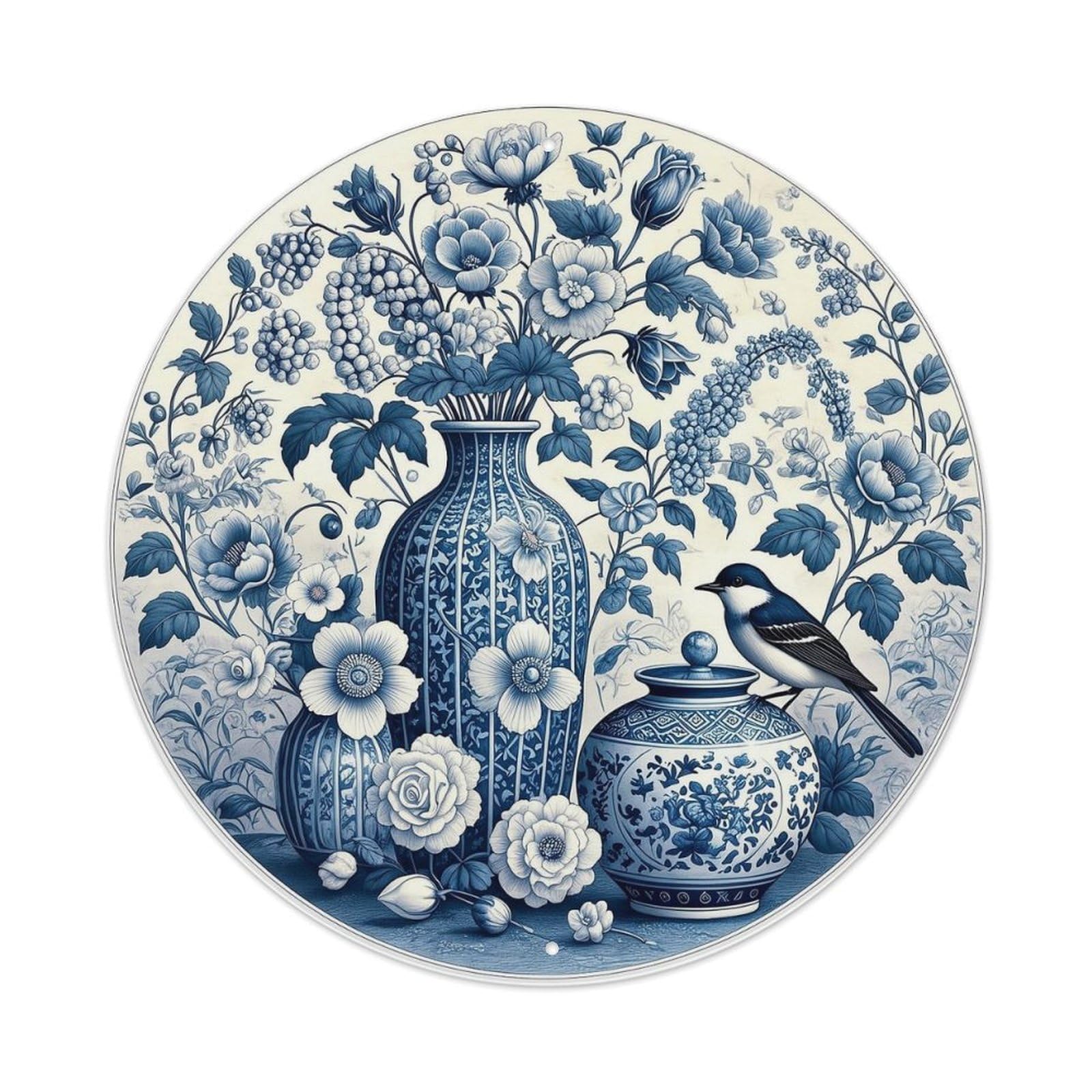Blue And White Floral Vase Pattern Round Tin Sign Vintage Metal Sign Home Bar Garden Indoor & Outdoor Wall Decor Retro Metal Poster 8x8 Inch
