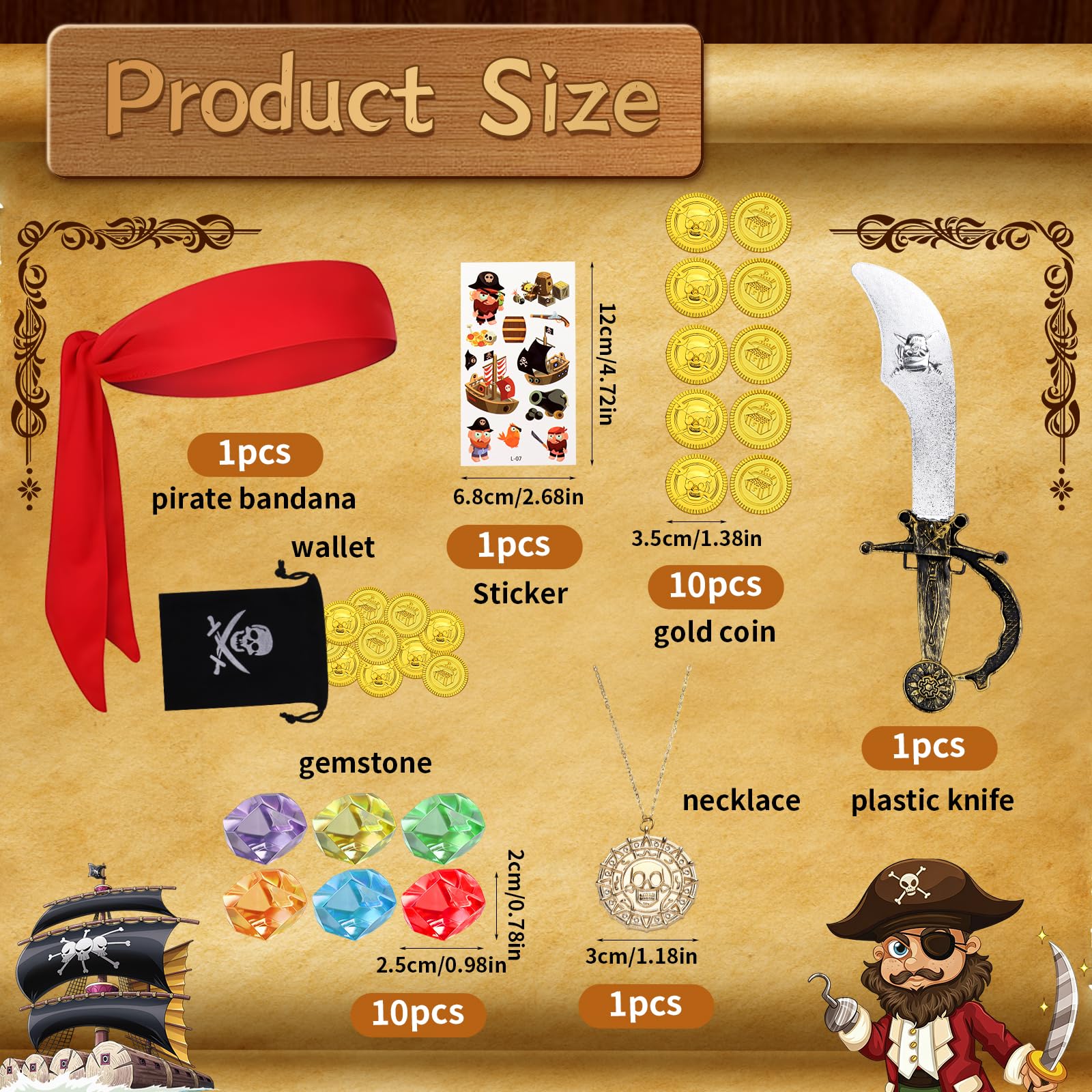 gyoyede 14Pcs Pirate Costume Kids,Pirate Accessories World Book Day Costumes for Kids 2026, Pirate Hat, Captain Hook - Image 3