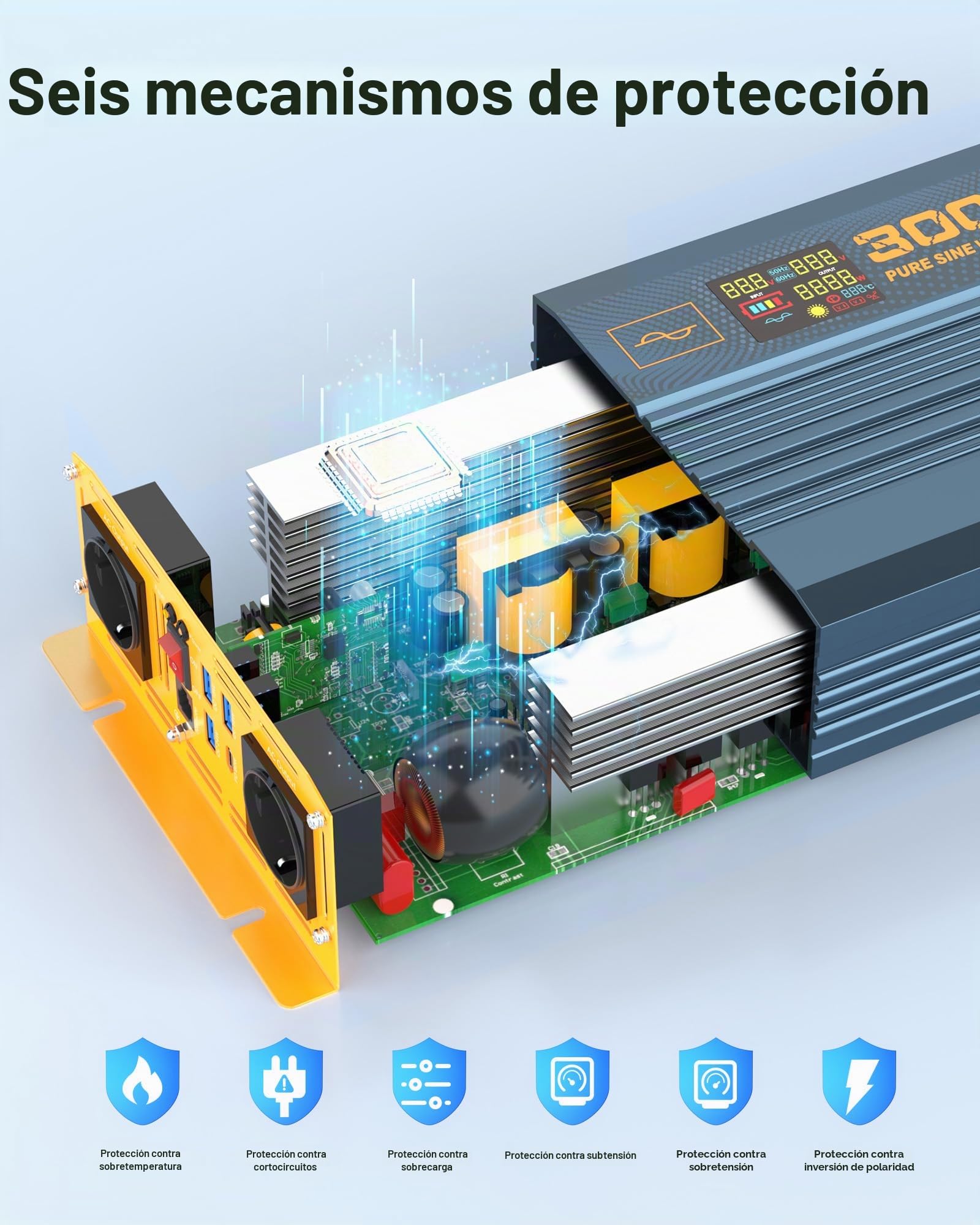 Inversor de corriente sinusoidal puro, 3000 W24 V, 24 V a 230 V, con 2 enchufes europeos, 1 puerto USB-C, 3 puertos USB-A de carga rápida, pantalla LCD para autocaravana, camión, coche