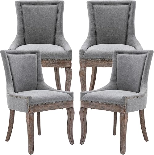 Miniatura 42 de Sillas de Comedor - Juego de 4 sillas de comedor modernas, tapizadas de tela con respaldo alto con ribete de cabeza de clavo y patas curvadas de 01