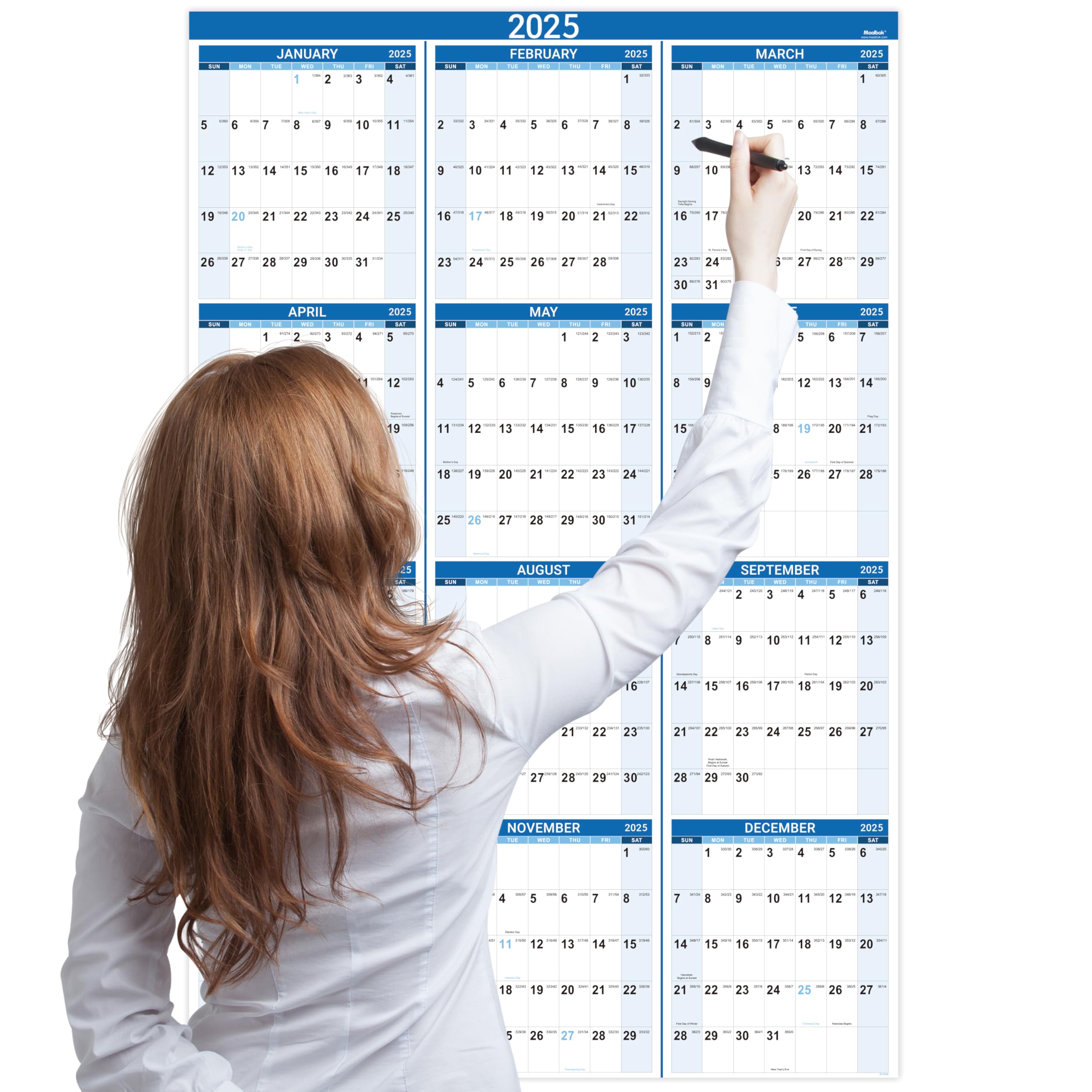 2026 Yearly Wall Calendar - JAN 2026 - DEC 2026, 22.8" x 34.4" (Open), 2026 Wall Calendar, Premium Paper, Double-Sided Small Round Sticks, Blue