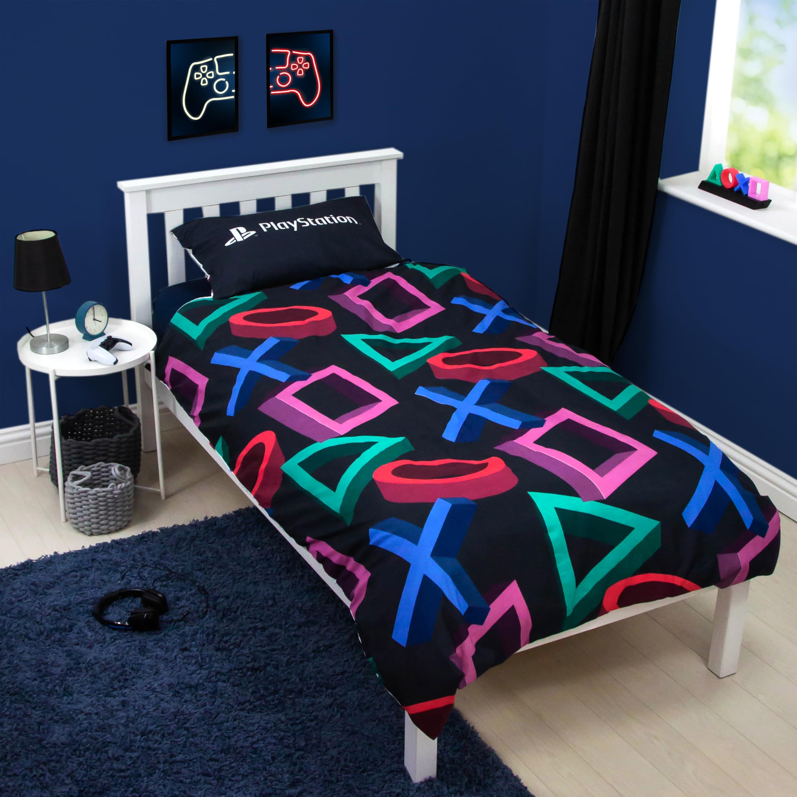 PlayStation - Set copripiumino singolo ufficiale, design astratto, reversibile, 2 lati, prodotto ufficiale, con federa coordinata, trapunta per letto singolo