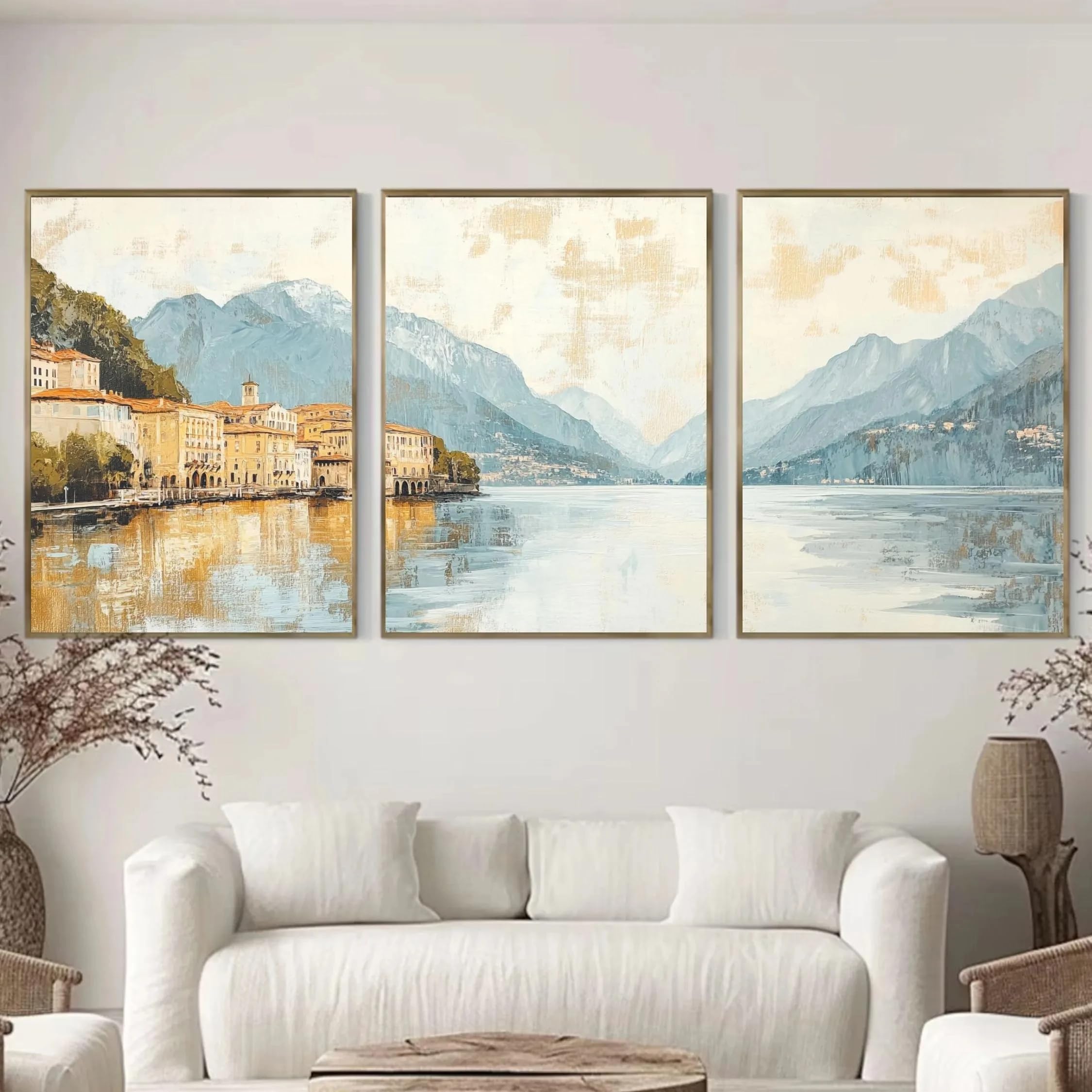 GOSRD Lake Canvas Wall Art, Landscape Prints Villa Mountain Posters Arts For Home Decor(60x80cm-3Pcs)