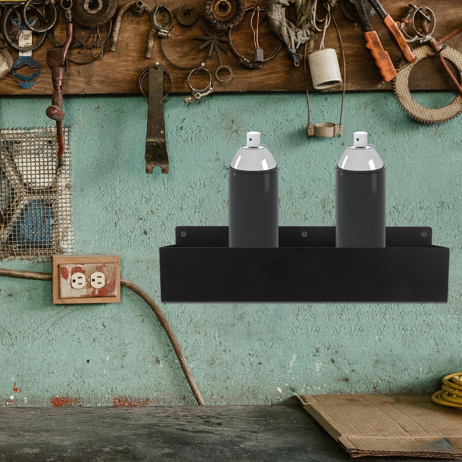 VILLCASE Porta Bombolette Spray con a Muro Design Multifunzionale in Ferro Nero Organizer Moderno per Garage e Casa per Aerosol e Strumenti