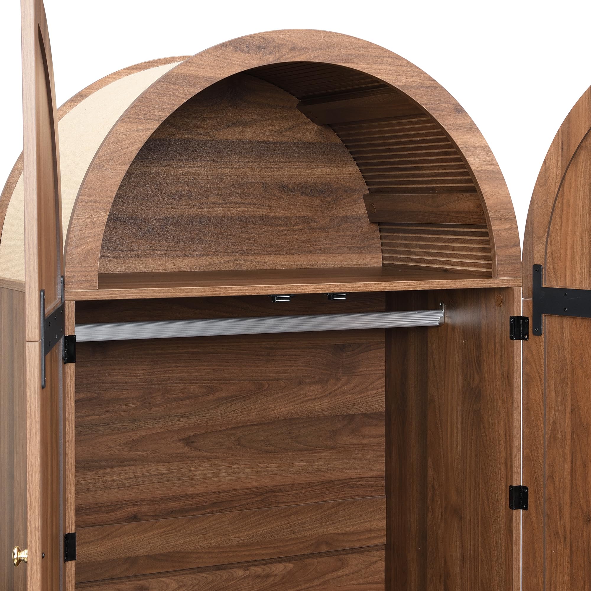 Elegante armadio con ante in tessuto e cassetti, piedini in legno robusti, pratico spazio di archiviazione per abbigliamento e accessori – ideale per camera da letto, camera degli ospiti o