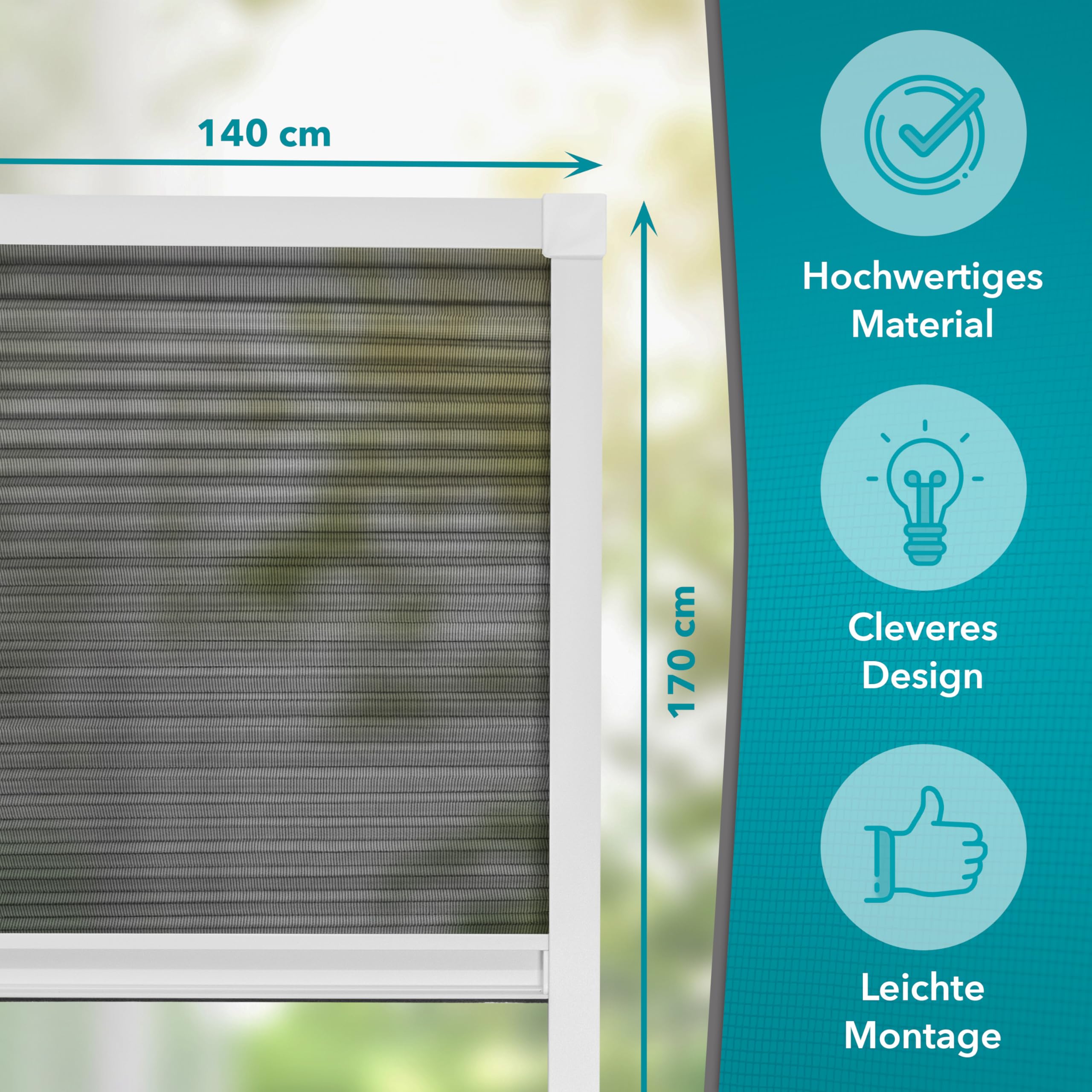 APANA - Fliegengitter Plissee für Dachfenster 140 cm x 170 cm - ausziehbarer Insektenschutz Fenster auf Maß gegen Fliegen, Insekten und Mücken - Mückenschutz Dachschrägenfenster (Weiß)