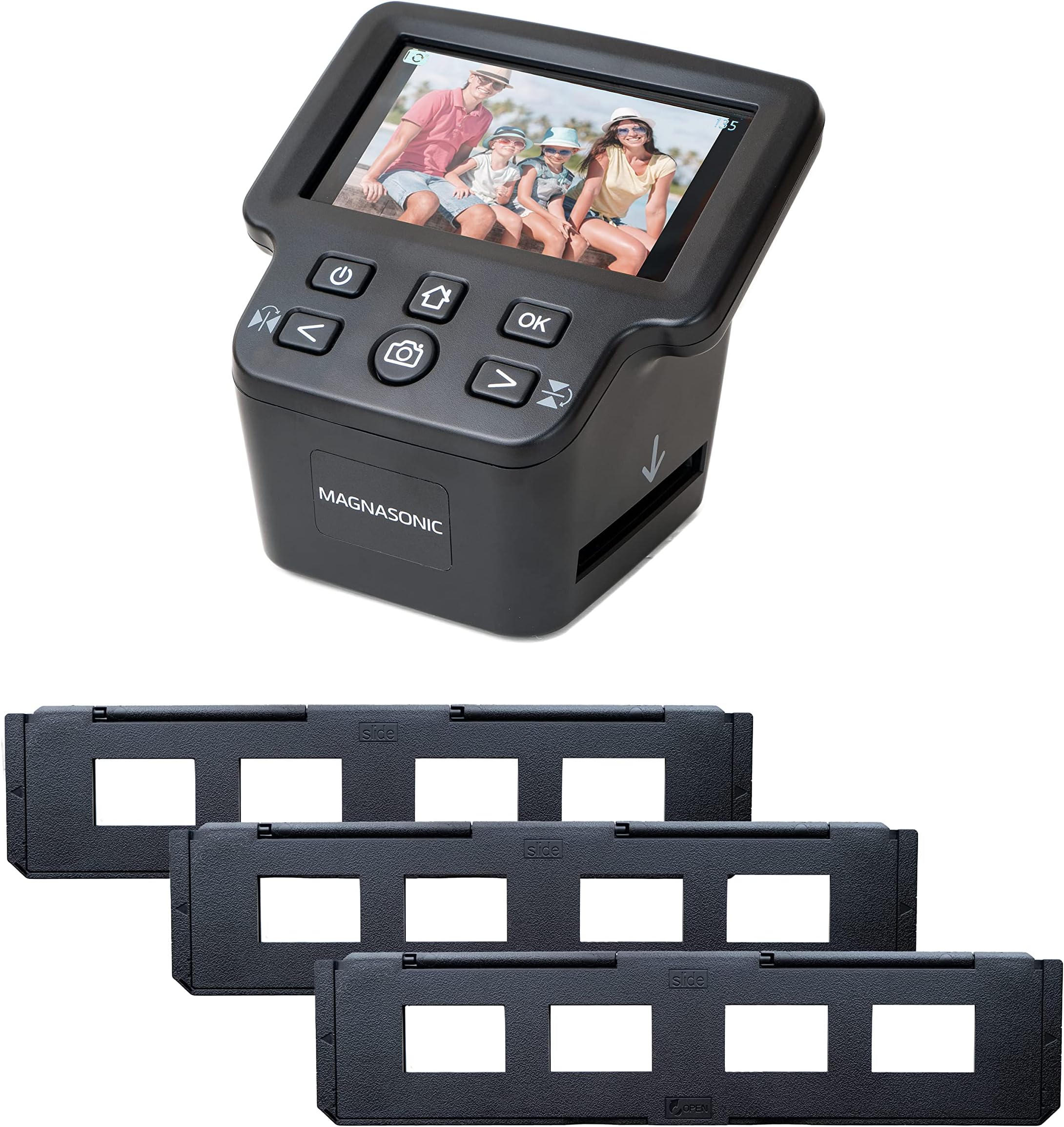 Magnasonic All-in-One 24MP Film Scanner With Large 5" Display & HDMI, Long Tray 35mm Slide Holders, Converts 35mm/126/110/Super 8 & 135/126/110 Slides Into Digital Photos, Built-in Memory