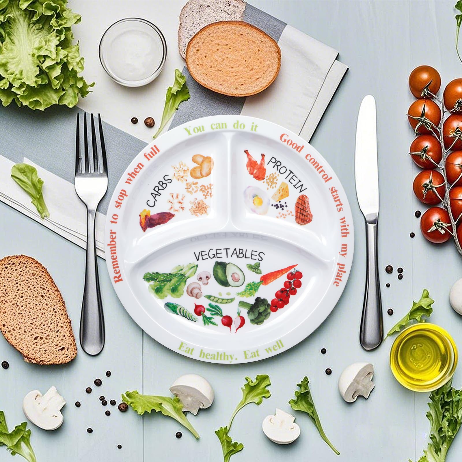 Yuecda Portion Control Plate for Balanced Eating -Healthy Nutrition Plate for Adults and Teens, Melamine Dividers - Image 3