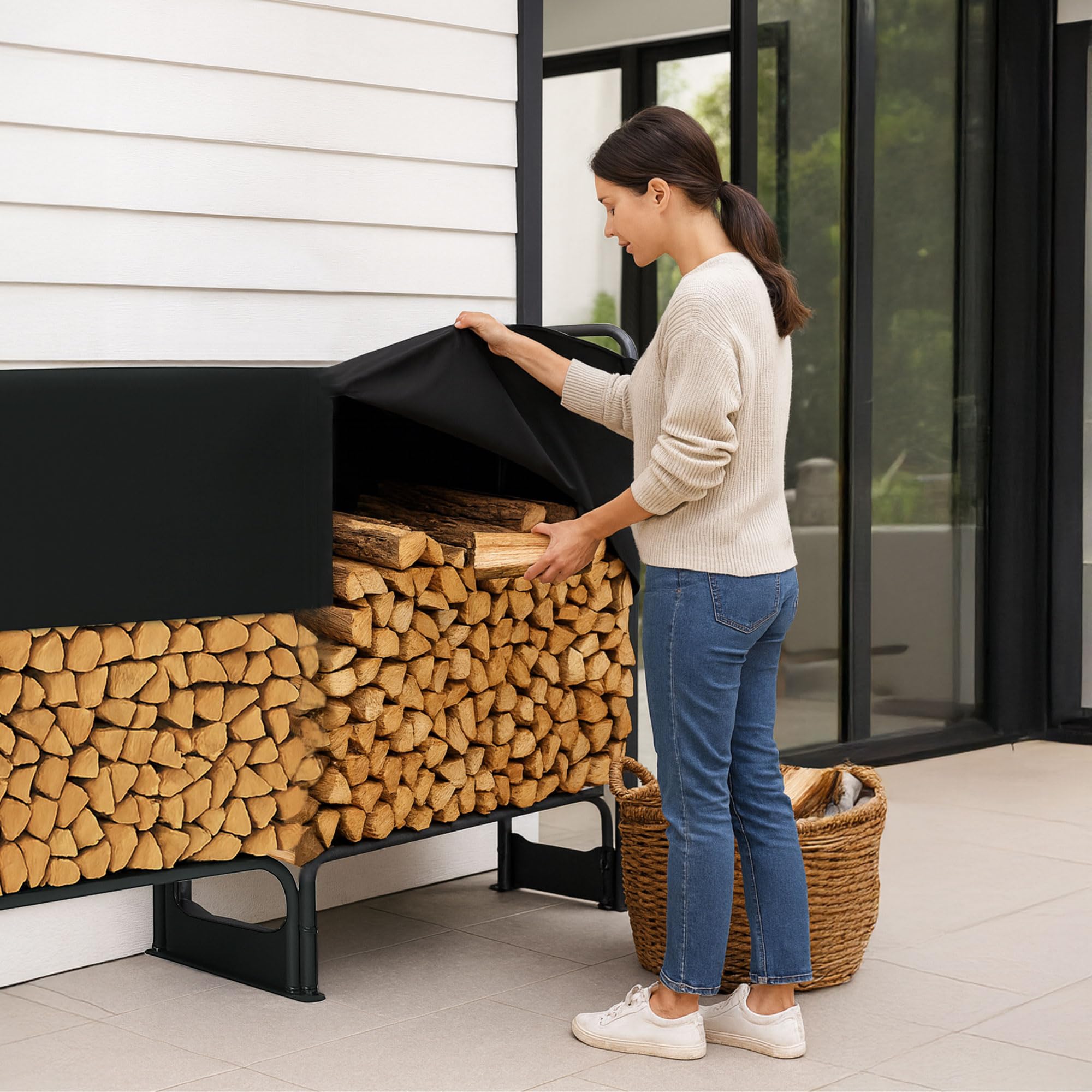 osoltus Kaminholzregal Metall Brennholzregal mit Abdeckung (XL (260 x 36 x 117 cm))