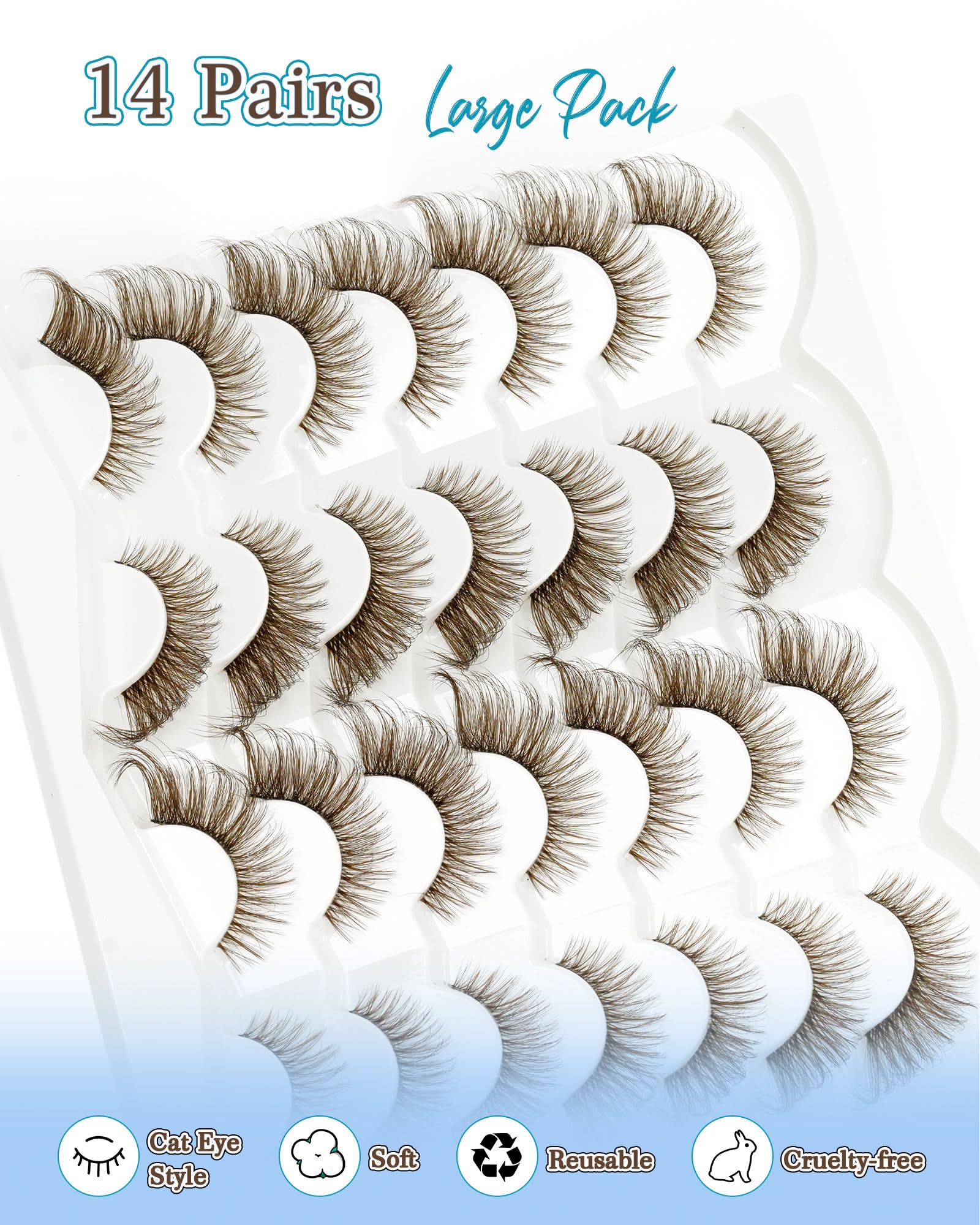 Cat Eye Lashes Brown Strip Eyelashes Wispy Fox Eye Lashes 14pairs Fake Eyelashes 100% Handmade D Curl Soft and Reusab by Obeyalash (Style-Brown 146) - Image 4
